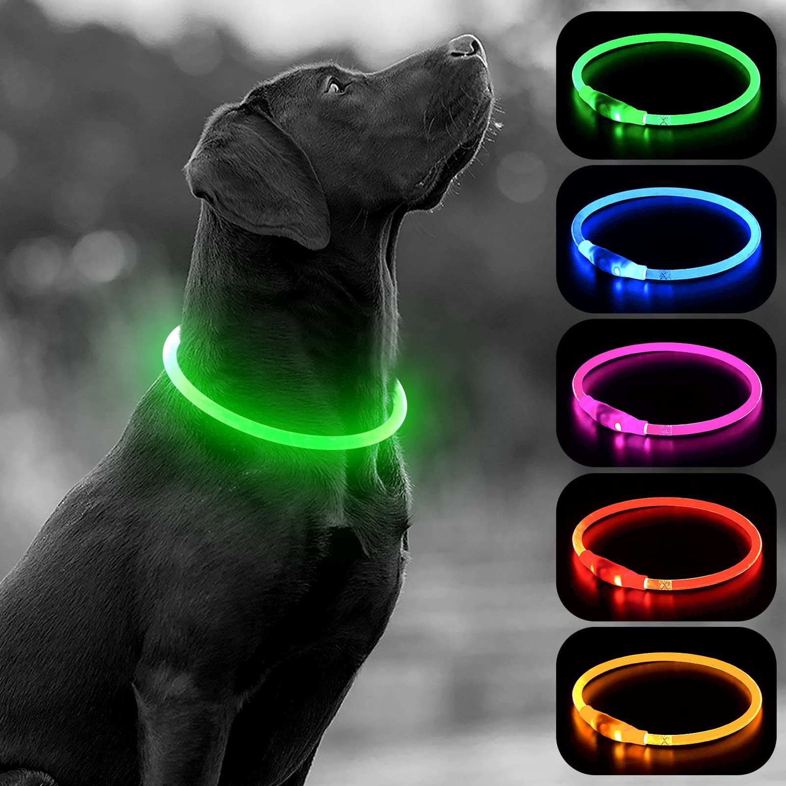 Higo Led Dog Collar, Usb Rechargeable Light Up Dog Collars, Diy Flashing Dog Necklaces For Dog Walking At Night (Green)