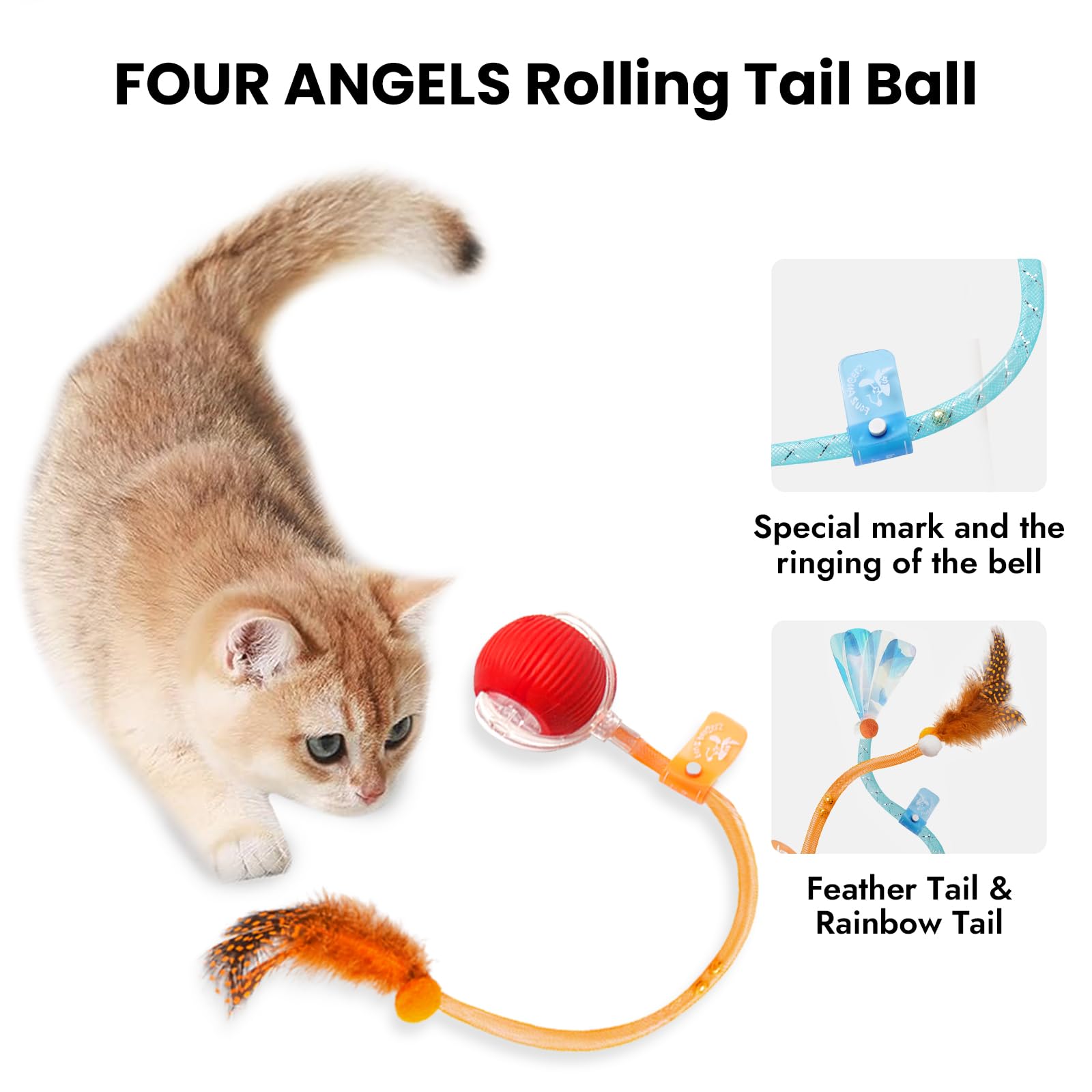Four Angels Interactive Cat Toys Ball,Automatic Cat Toy With Speedy Tail - Electric Rolling Ball For Indoor Cats, Motion-Activat