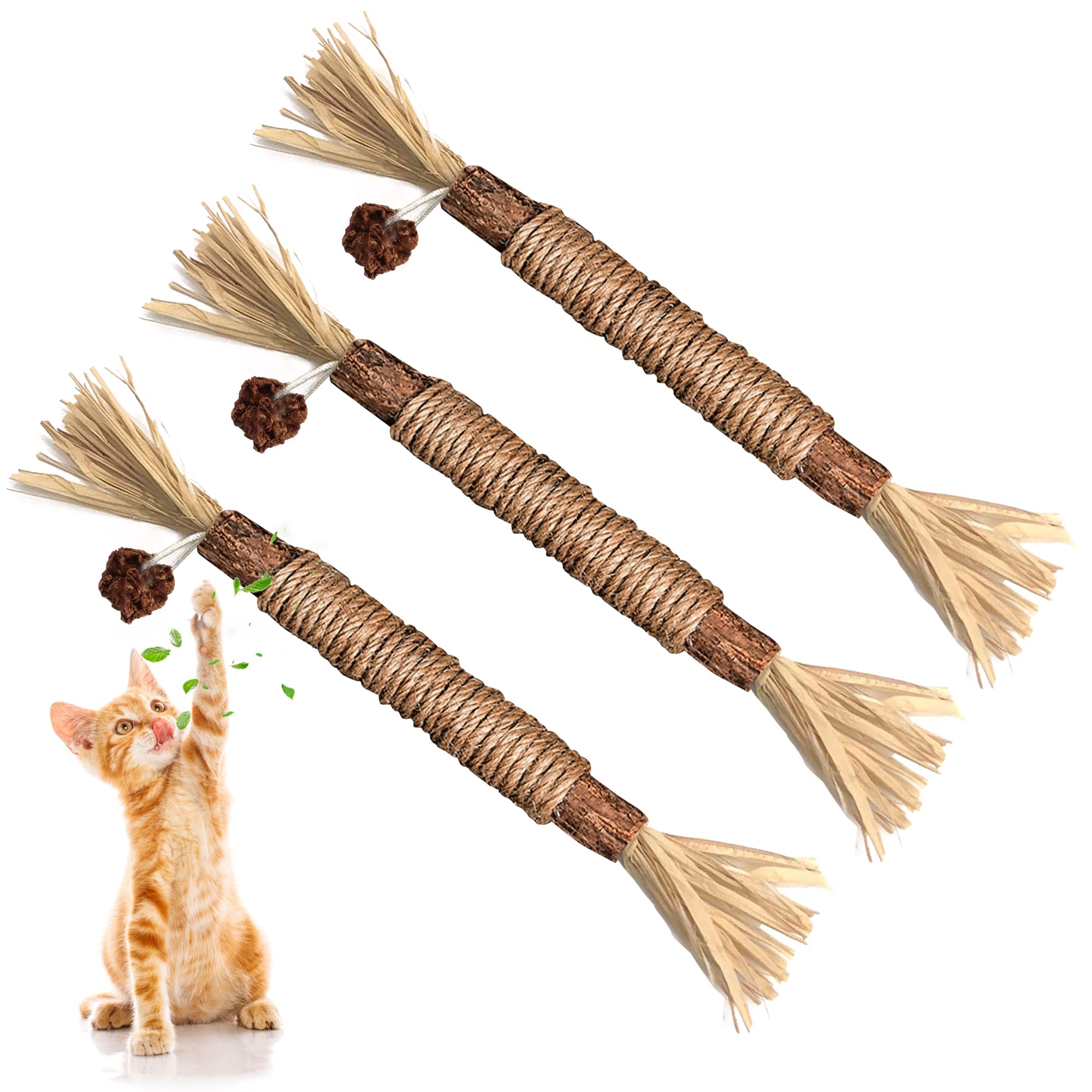 Gbsyu 3 Pack Silvervine Cat Toy, Silvervine Sticks Cat Toys For Indoor Cats, Cat & Kitten Chew Toys For Aggressive Chewers, Cat Dental Toy For Kitten Teeth Cleaning, Matatabi Silvervine For Cats