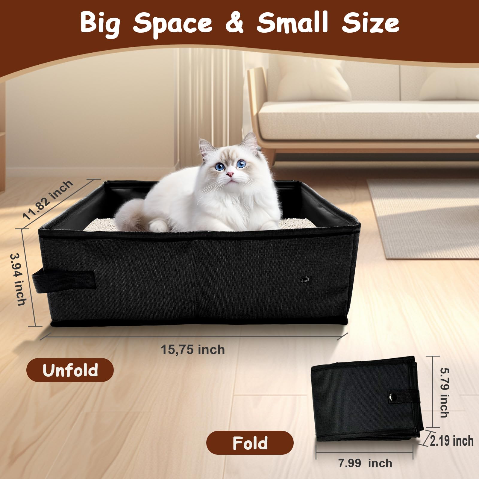Portable Litter Box for Cats, Folding Cat Litter Box Waterproof, 15.75 * 11.82 * 3.94 Inches, Pet Essentials for Traveling & Cam