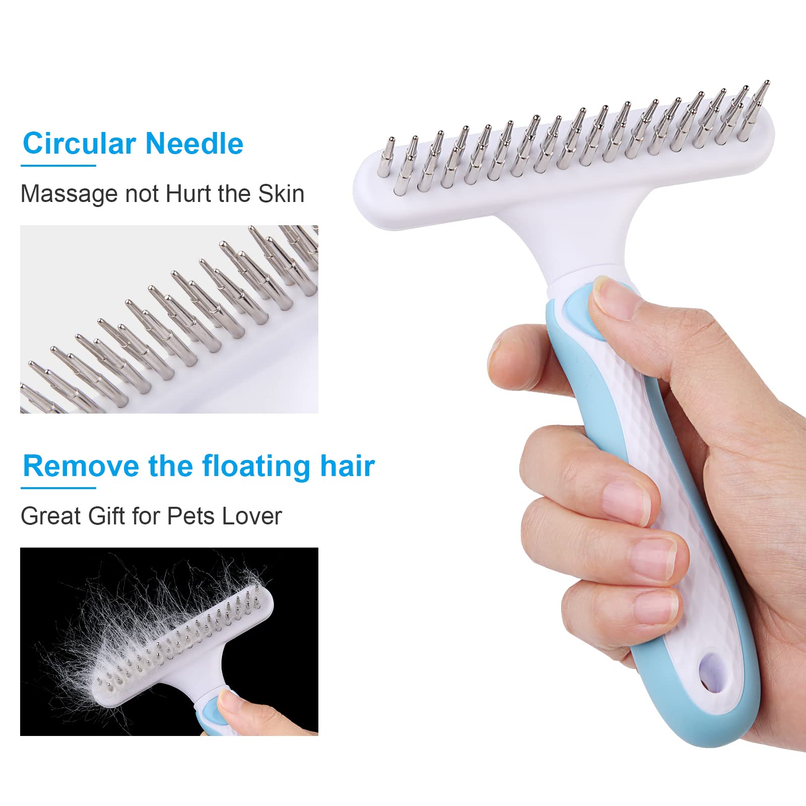 Ordermore Pet Grooming Brush - Undercoat Rake For Dogs, Cats, Dematting Deshedding Brush Comb - Ideal For Thick, Long Hair, Matted Pets - Professional Shedding Tool - Blue