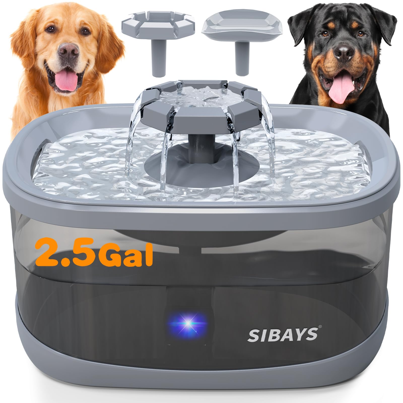 SIBAYS 2.5GAL/9.5L Dog Water Fountain for Large Dogs, 3 Flow Modes Large Pet Water Fountain for Cats, Automatic Dog Water Bowl D