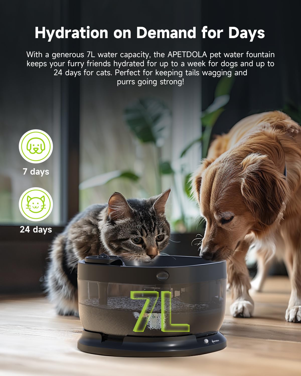 Apd Apetdola Wireless Dog Water Fountain,Battery Operated Dog Water Dispenser With Motion Sensor, 237 Oz/ 7L Cordless Fountain W