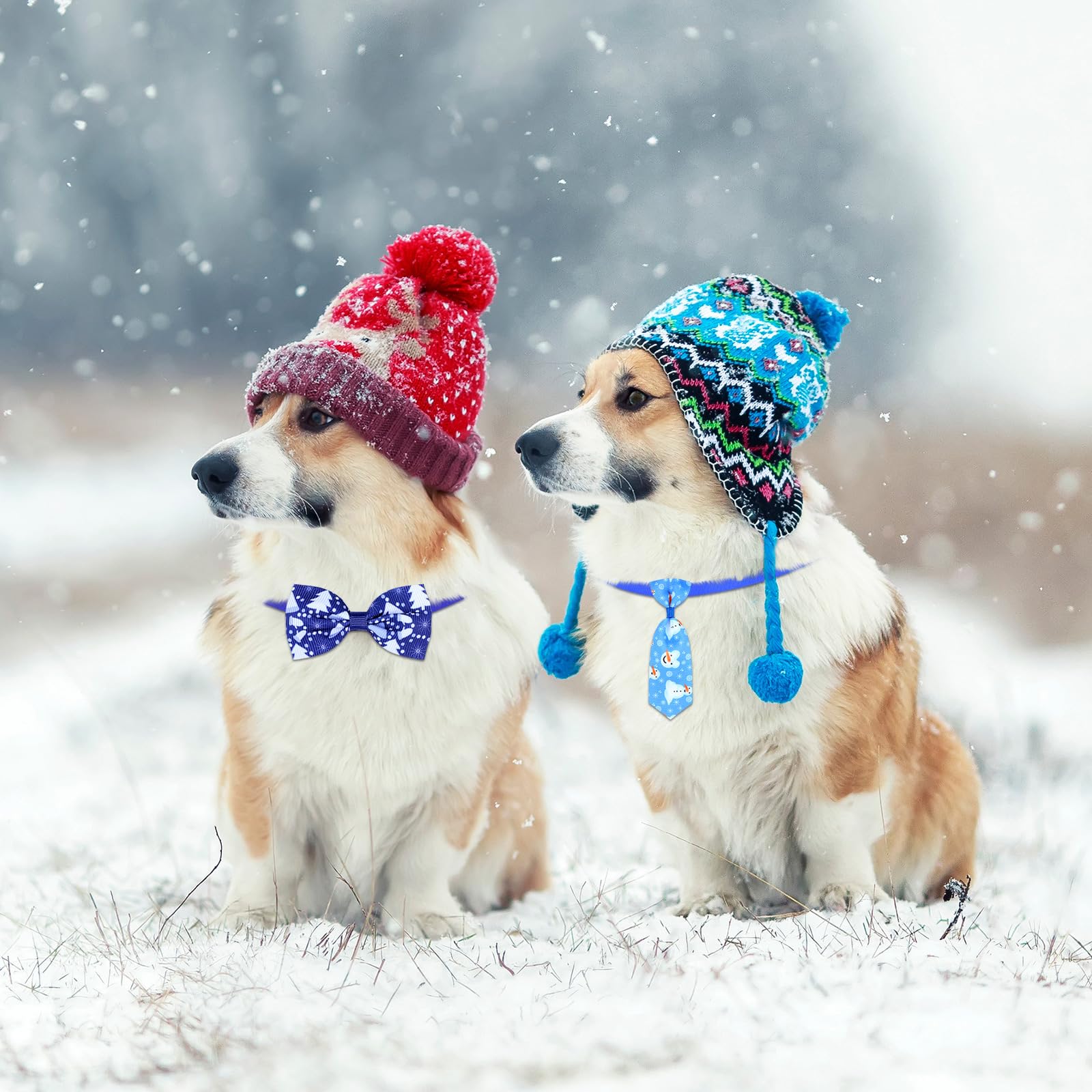Eccliy 120 Pcs Winter Dog Bow Ties Collars Bulk Snowflake Dog Neckties Adjustable Pet Hair Accessories Cute Cat Basic Bow Tie Wi