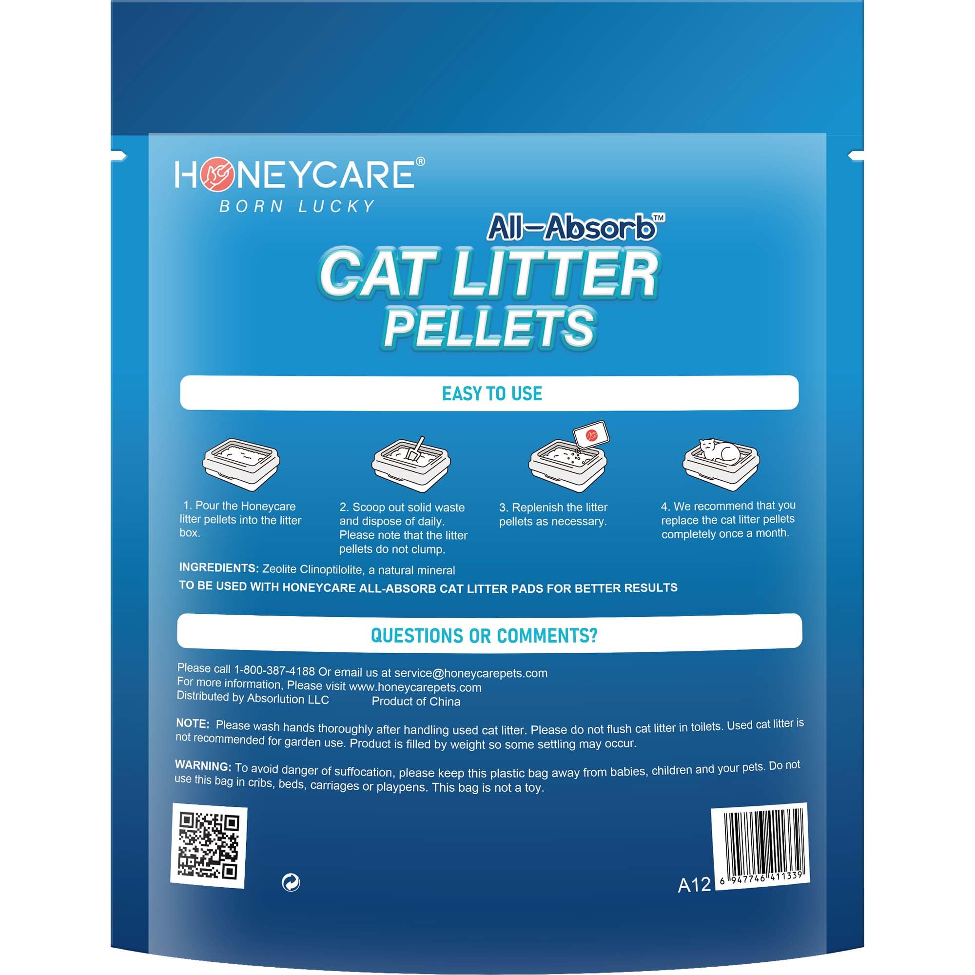 Honeycare All-Absorb Cat Litter Pellets, Zeolite, Long-Lasting Odor Control Non-Climping Litter, 14 Lbs Pack