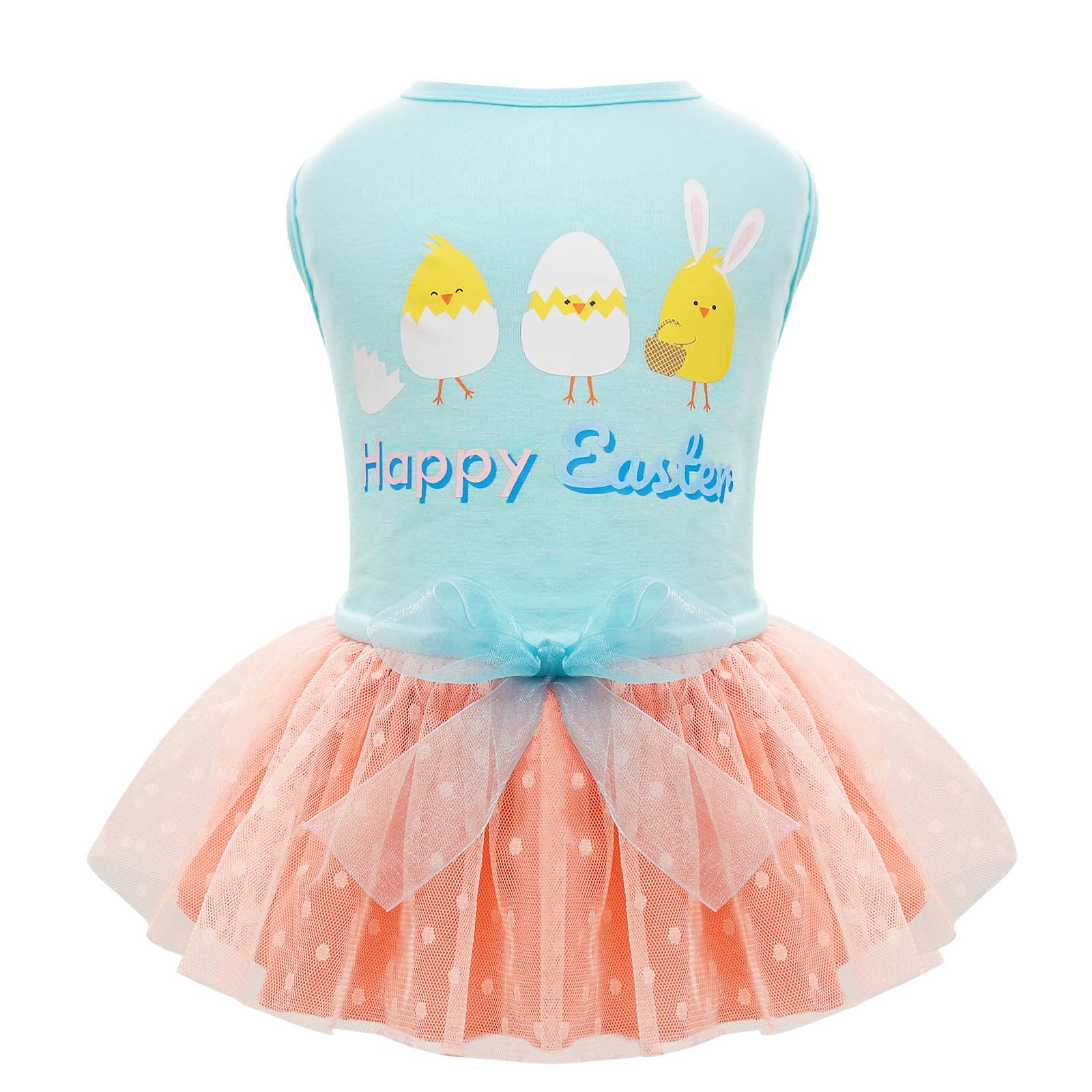 Cyeollo Small Dog Dress Happy Easter Clothes Cute Cartoon Print Holiday Outfit Tulle Dog Dresses For Small Dogs Girl