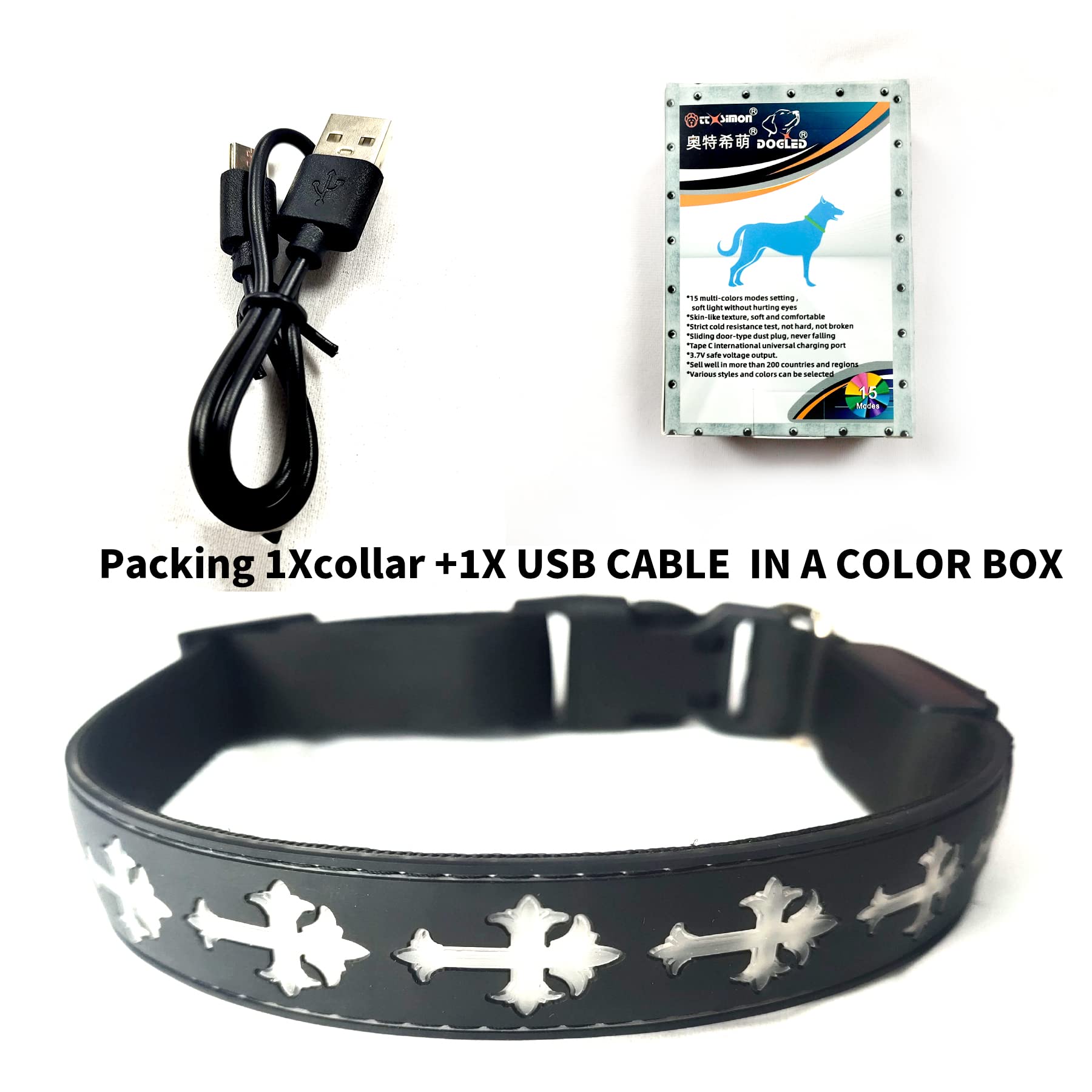 Dogled Usb-C Led Light Up Dog Collar, 3D Design Comfortable And Soft Material,Multicolored Lighting,Night Dog Collar (Cr, M(15.7