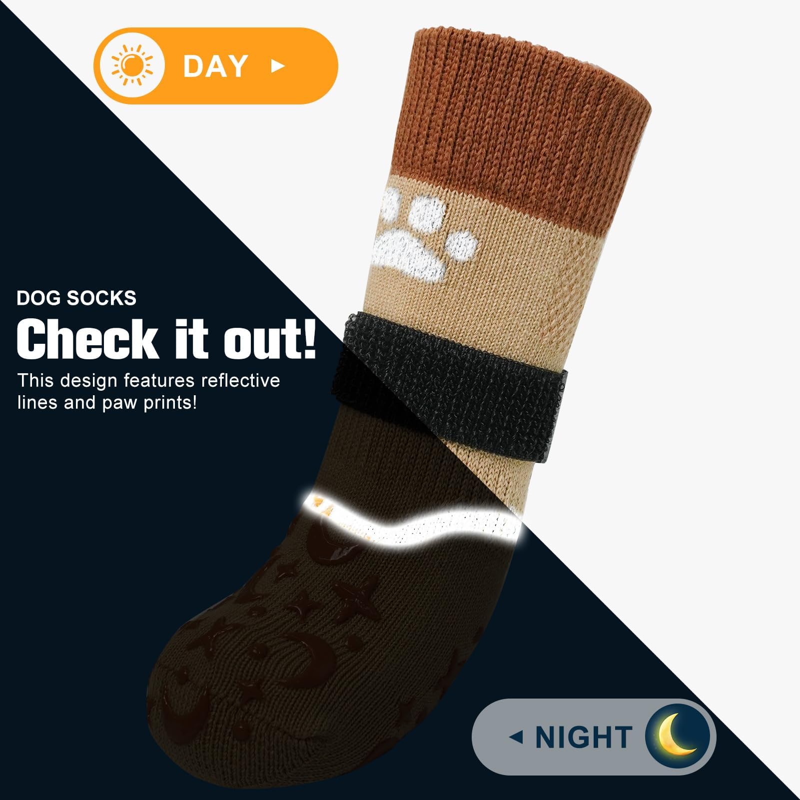 Beautyzoo Dog Socks To Prevent Licking Paws, Reflective Dog Socks For Hardwood Floors Anti Slip, Dog Shoes For Hot/Cold Pavement