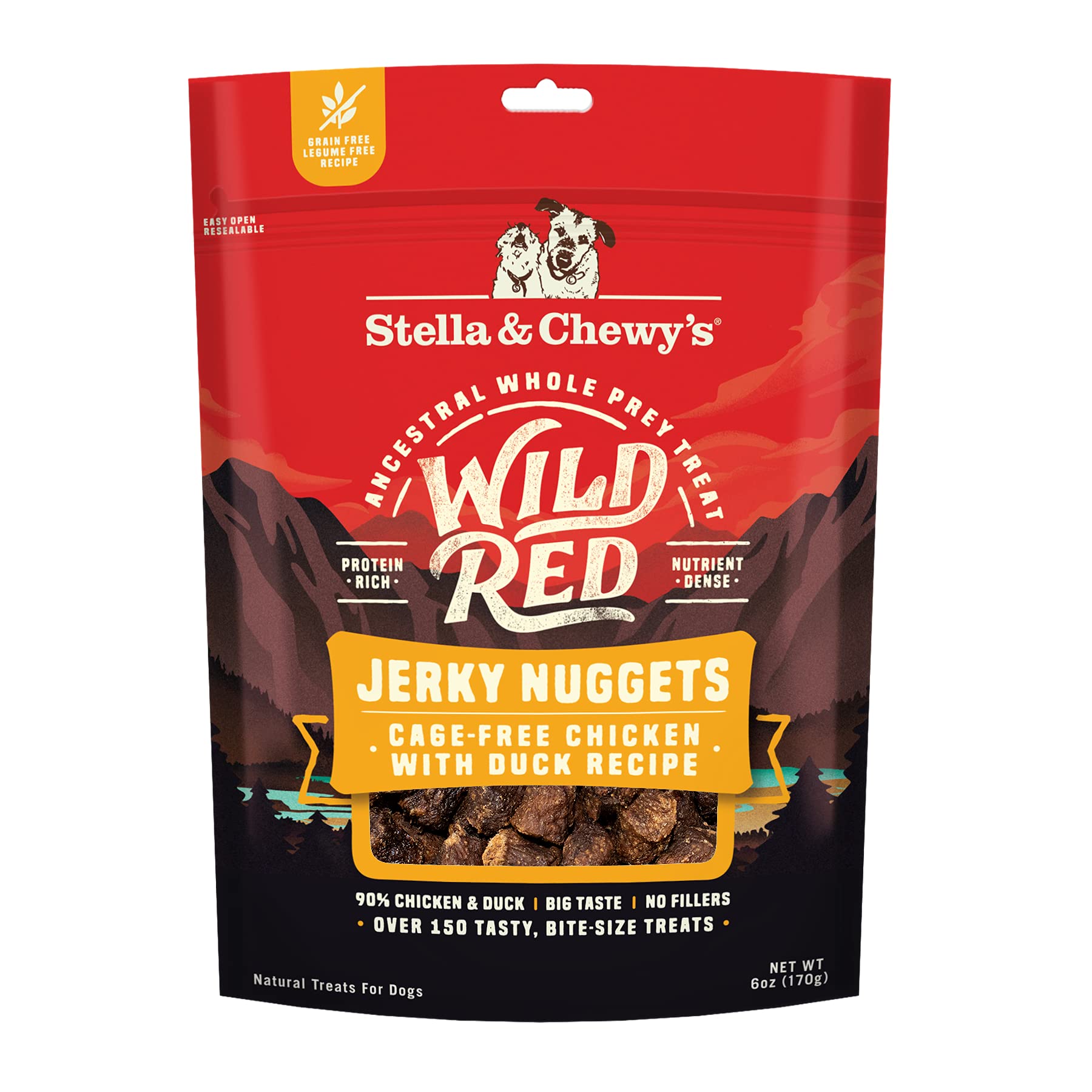 Stella & Chewys Wild Red Jerky Nuggets - 90% Protein-Rich Chicken & Duck Dog Treats - Grain-Free Training Rewards for All Breed