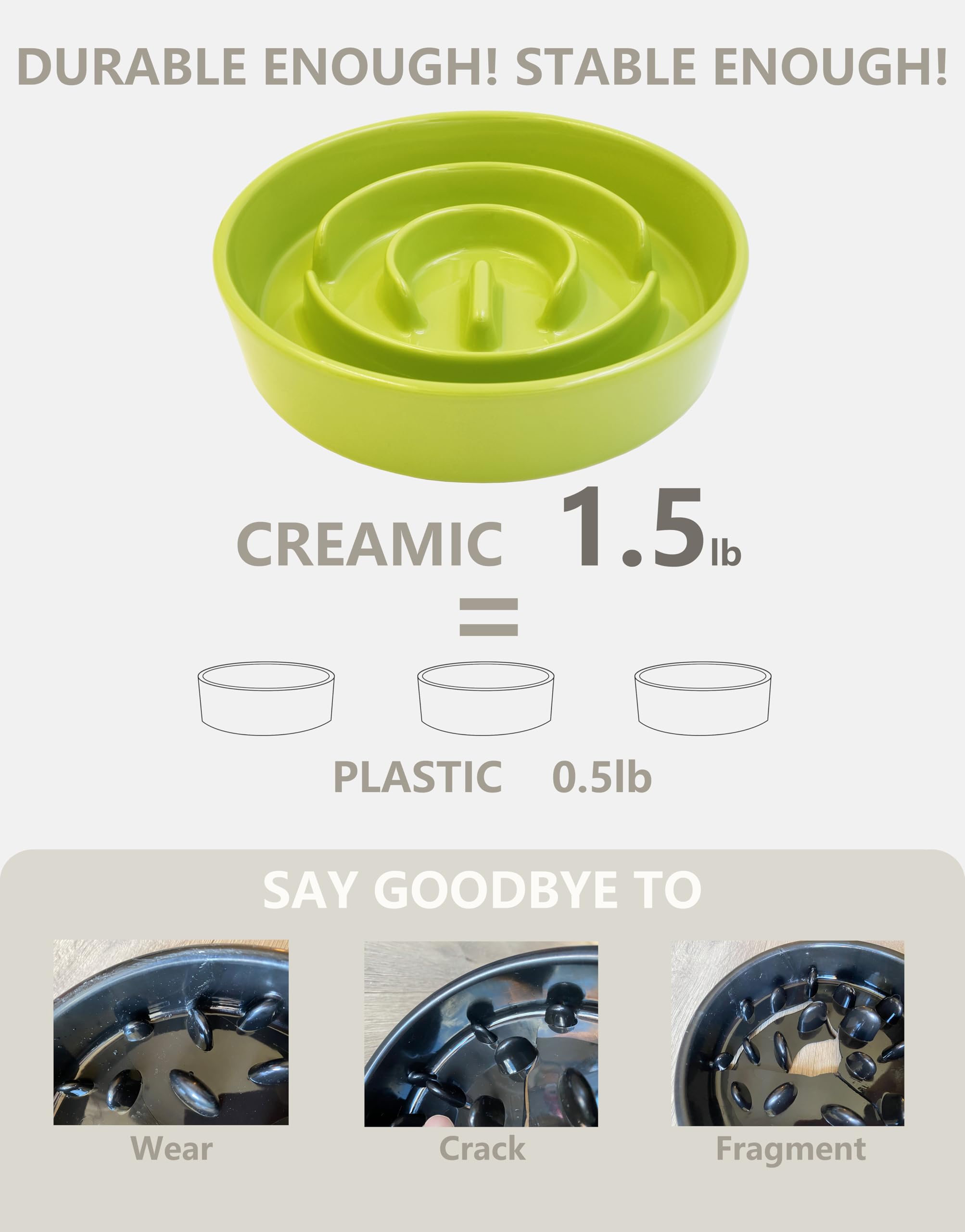 Mopang Ceramic Slow Feeder Dog Bowls, 0.6 Cup Slow Feeder For Small Dogs And Cats, Puzzle Maze Bowl, Prevents Choking, 6In, Gree