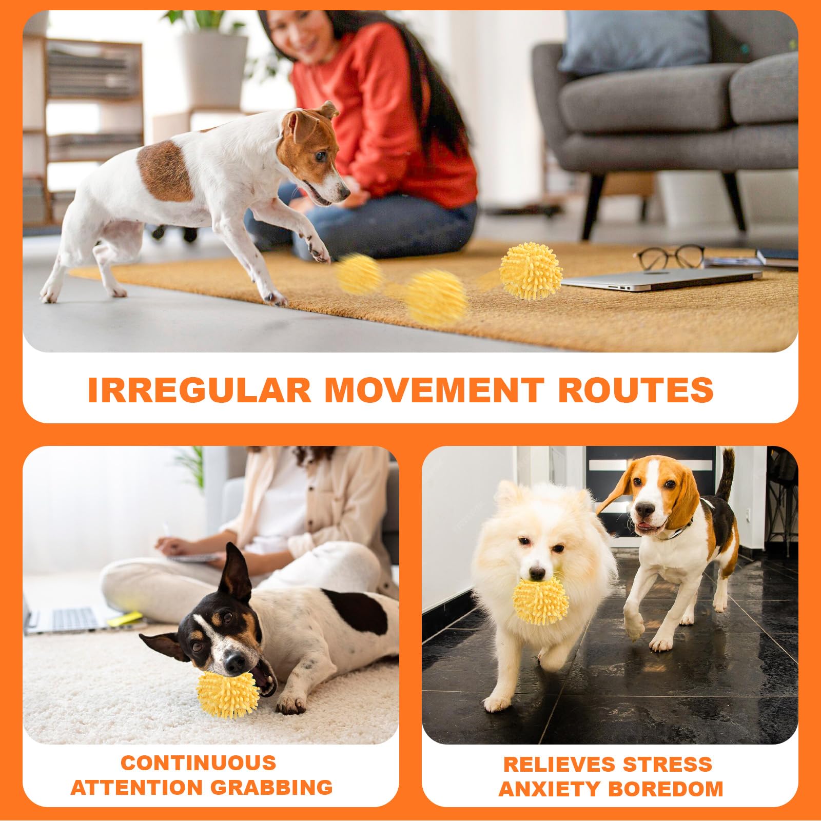 Baborui Interactive Dog Toys - Electric Dog Ball With Cover, Automatic Dog Toys For Small/Medium/Large Dogs (Large Orange)