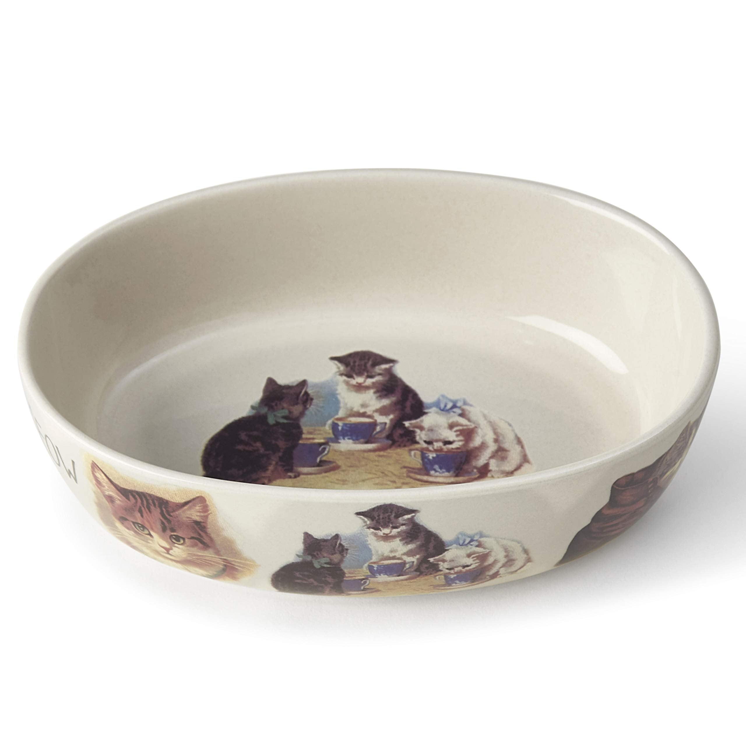 Petrageous 17006 Pet Derby Stoneware Dishwasher-Safe Oval Cat Bowl 6.5-Inch Long 4-Inch Wide 2-Inch Tall Cats, 2-Cup Capacity, Off-White