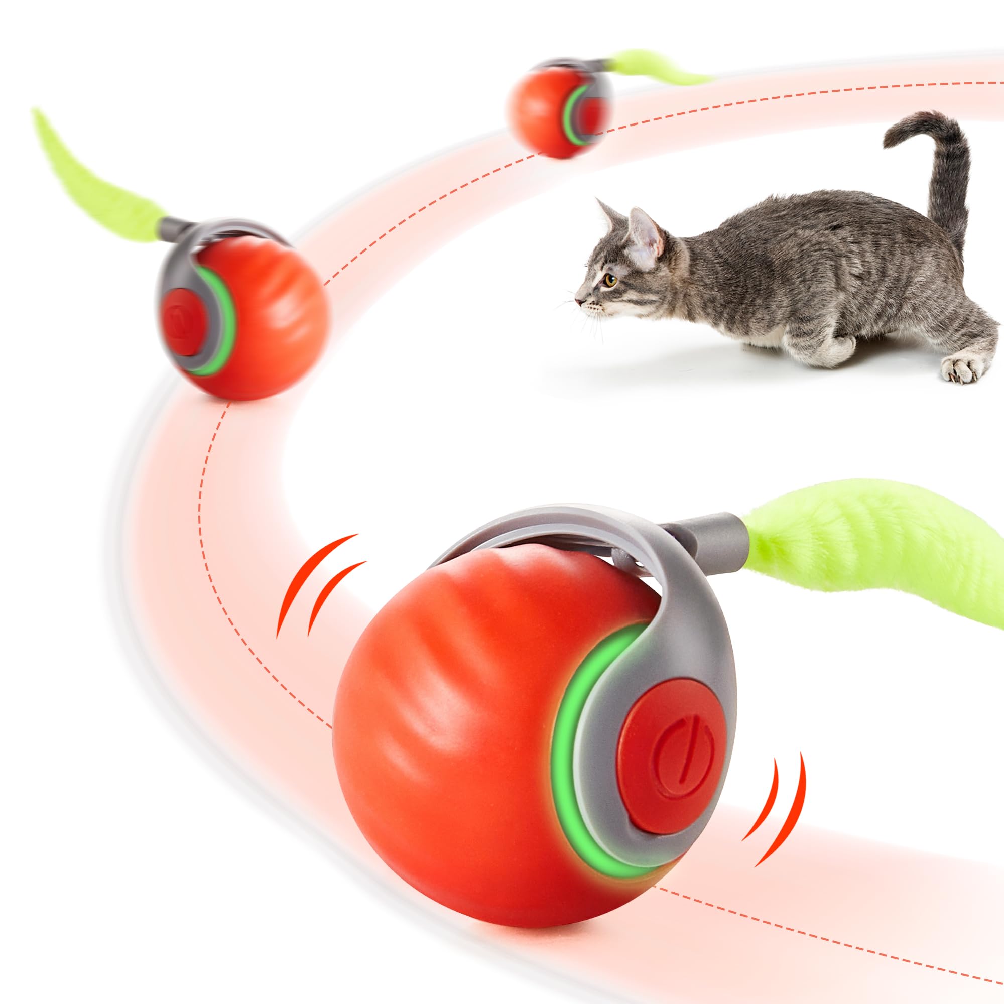 Potaroma Moving Ball Cat Toys With Feather Tail, Rechargeable 2025 New Interactive Toy For Indoor Cats Exercise, Smart Interacti