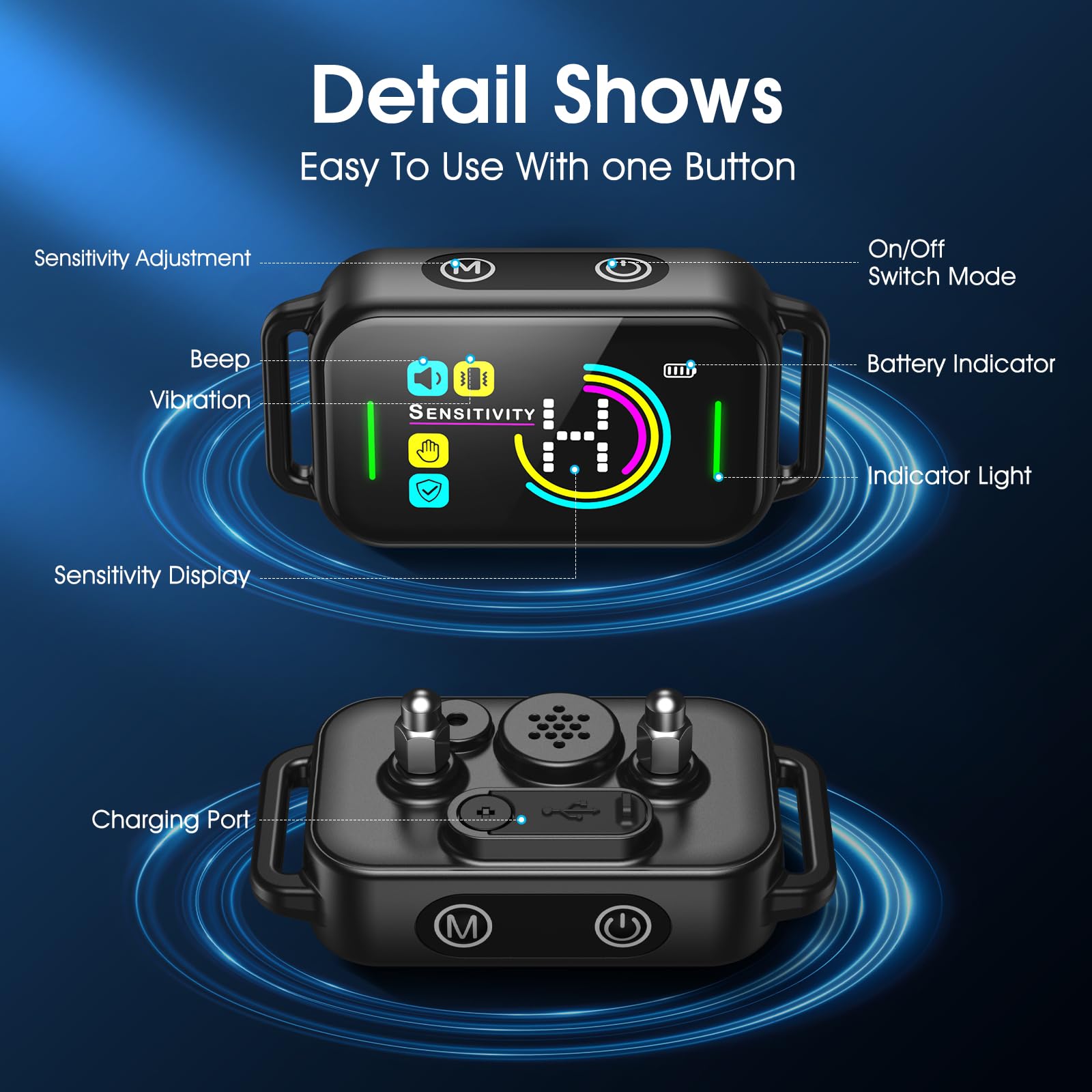 Dinjoo Bark Collar, Dog Bark Collar For Large Medium Small Dogs,Smart Bark Collar,Rechargeable Anti Barking Training Collar With 8 Adjustable Sensitivity,Bark Shock Collar With Beep (Dark Black)