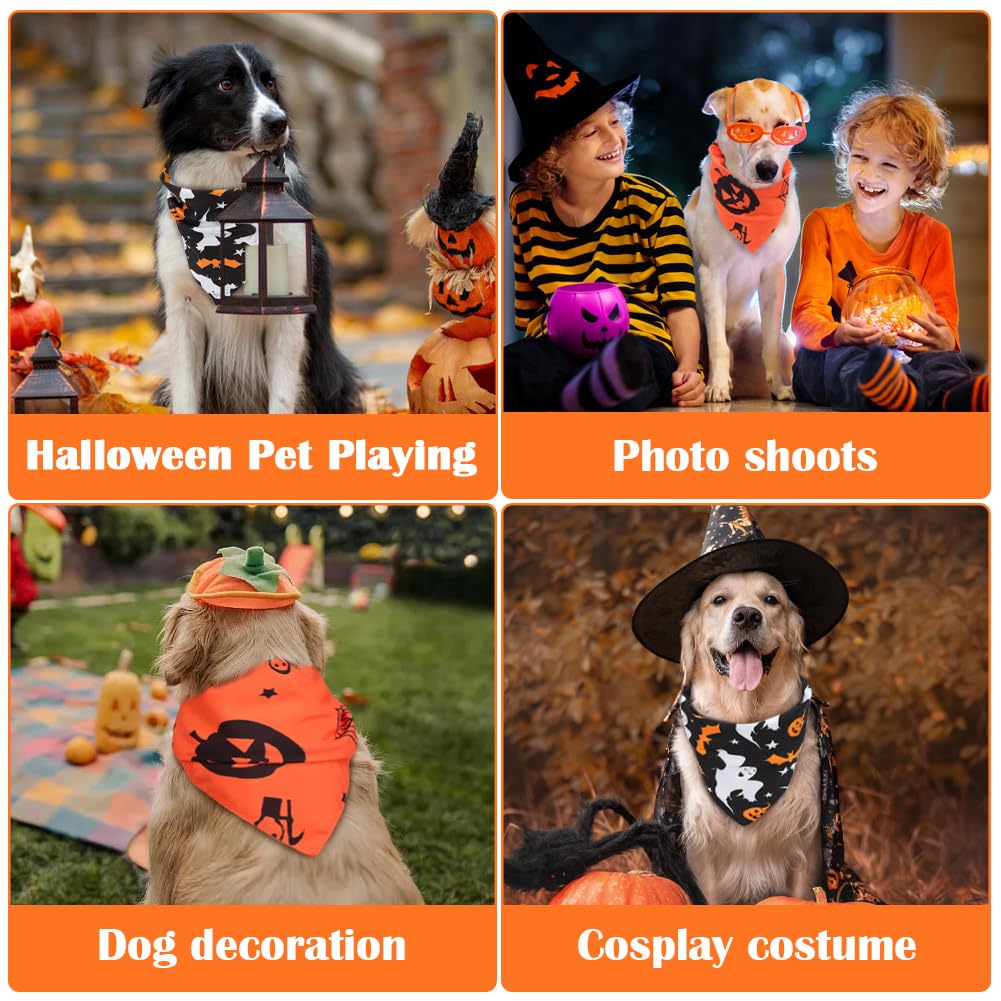 Vivifying 2 Pack Halloween Dog Bandanas, Spooky And Pumpkins Halloween Accessories For Pets, Dog Scarf Costume For Trick-Or-Trea