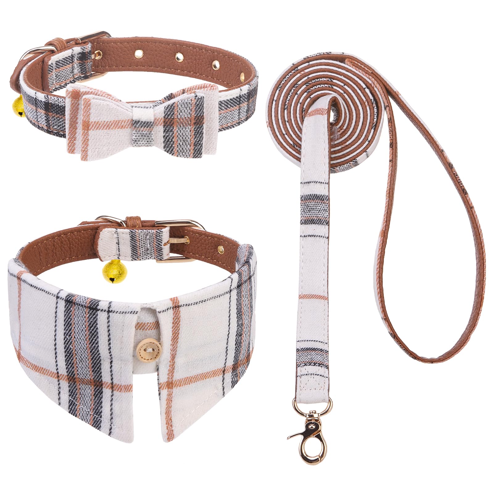 Expawlorer Puppy Collar And Leash Set - Classic Plaid Small Dog Collar With Bow Tie, Cute Dog Collar And Leash Set, Adjustable D