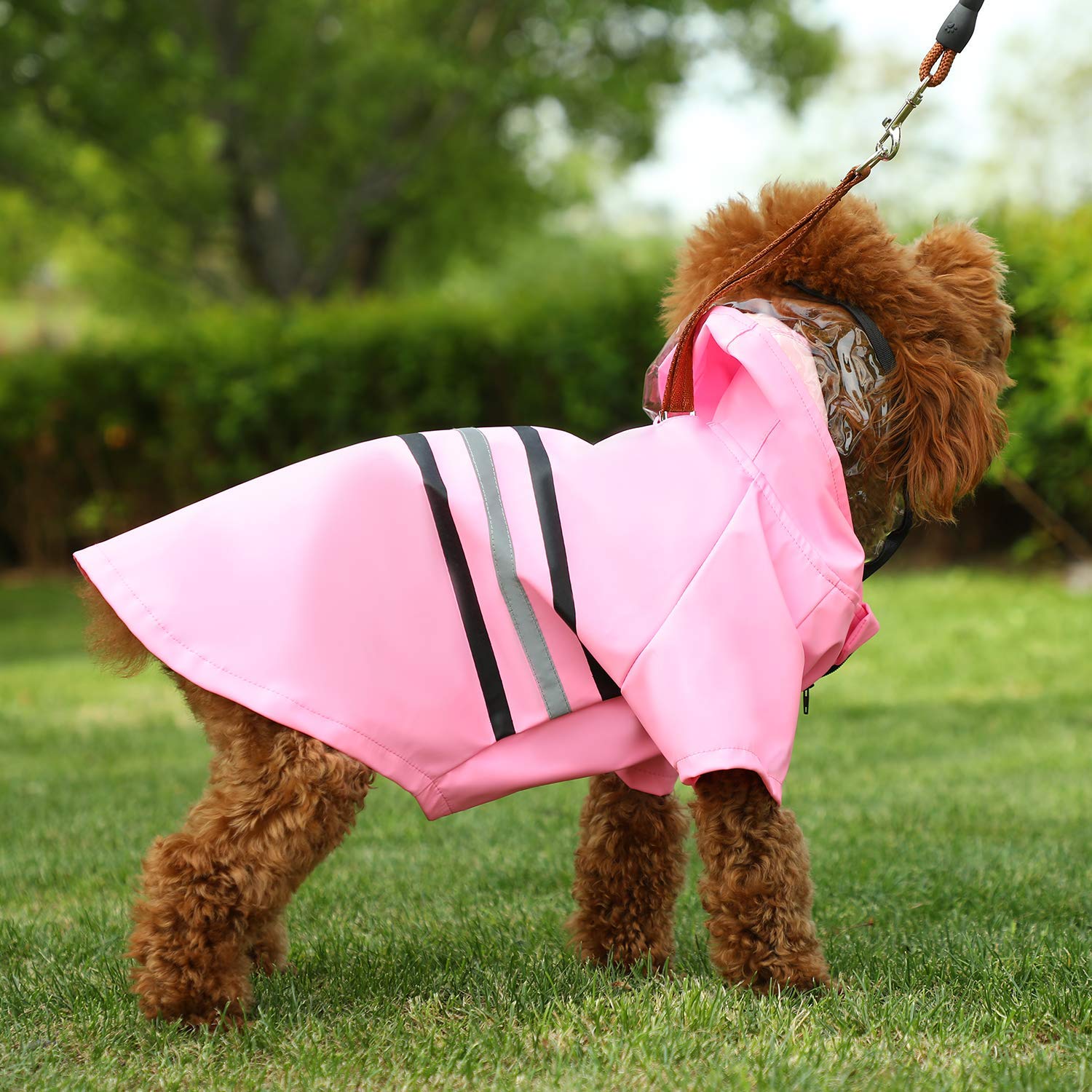 Wizland Reflective Dog Raincoat Dog Rain Jacket With Hood Lightweight Waterproof Rain Coat For Puppies (Pink M)