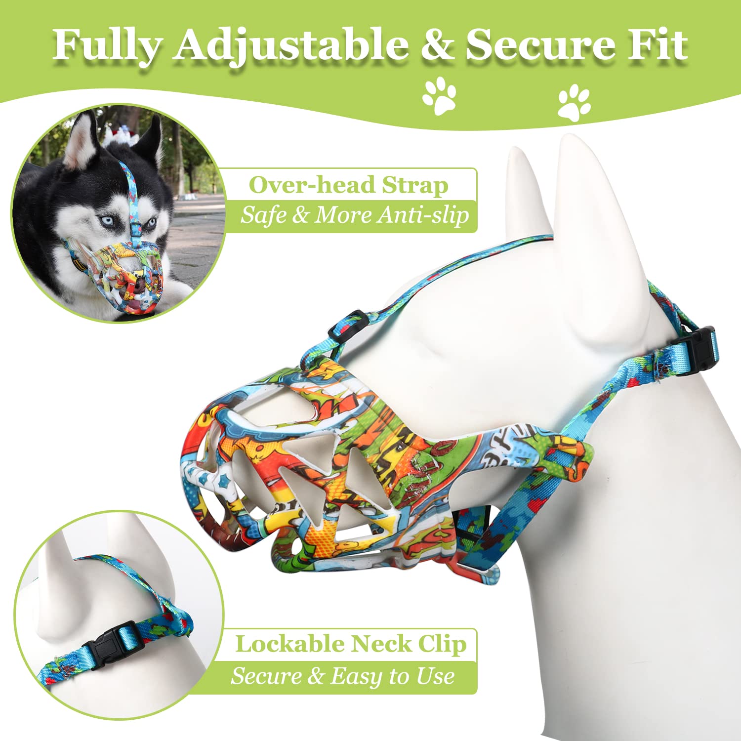 Mayrezon Dog Muzzle, Printed Basket Muzzle For Small Medium Large Dogs Dachshund, Beagle, German Shepherd, Breathable Pet Muzzle