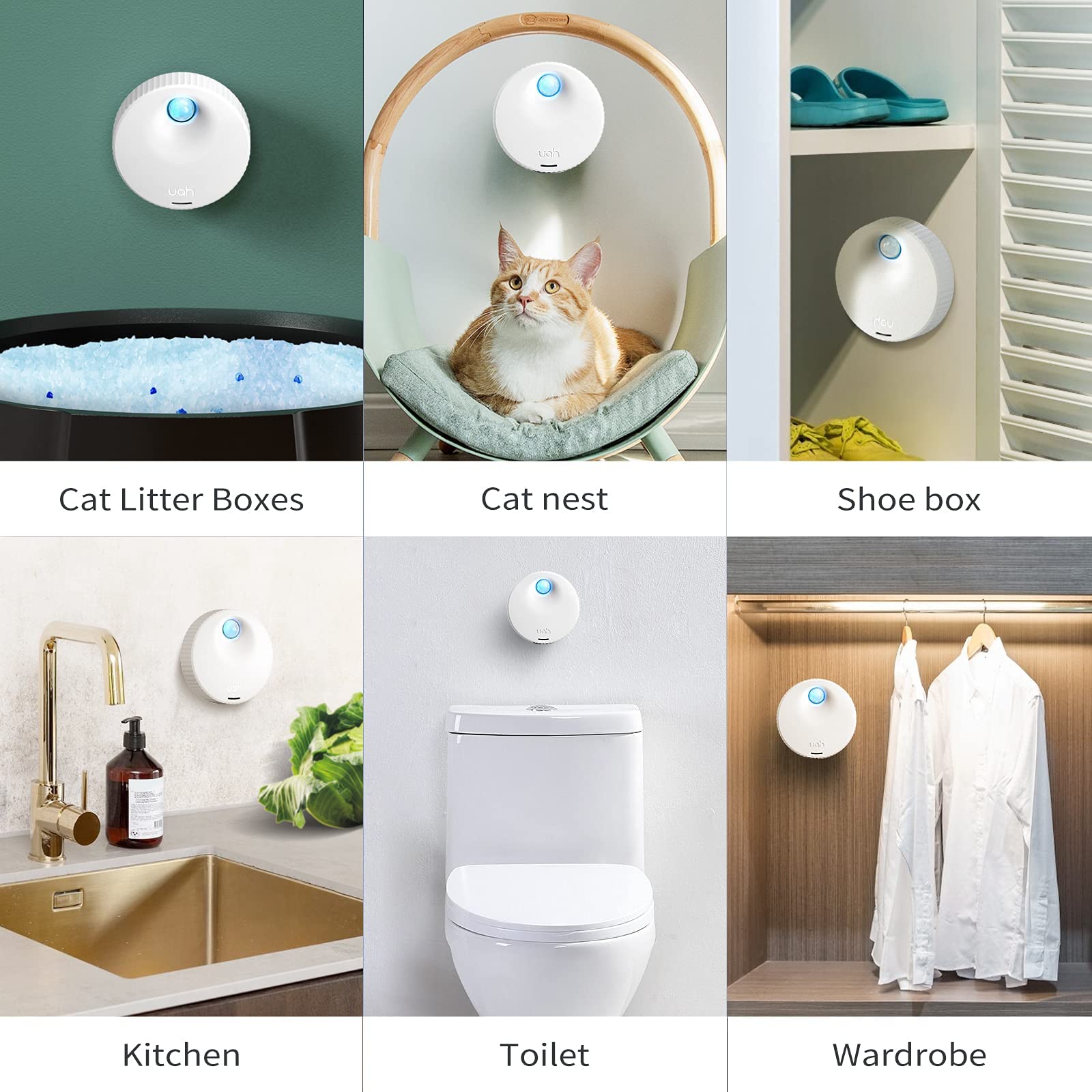 Uahpet Cat Litter Deodorizer Litter Box Odor Eliminator 99.9% Dust-Free For All Kinds Of Cat Litter Box Bathroom Wardrobe Kitchen And Small Area( 80% Deodorization /99% Deodorization) White