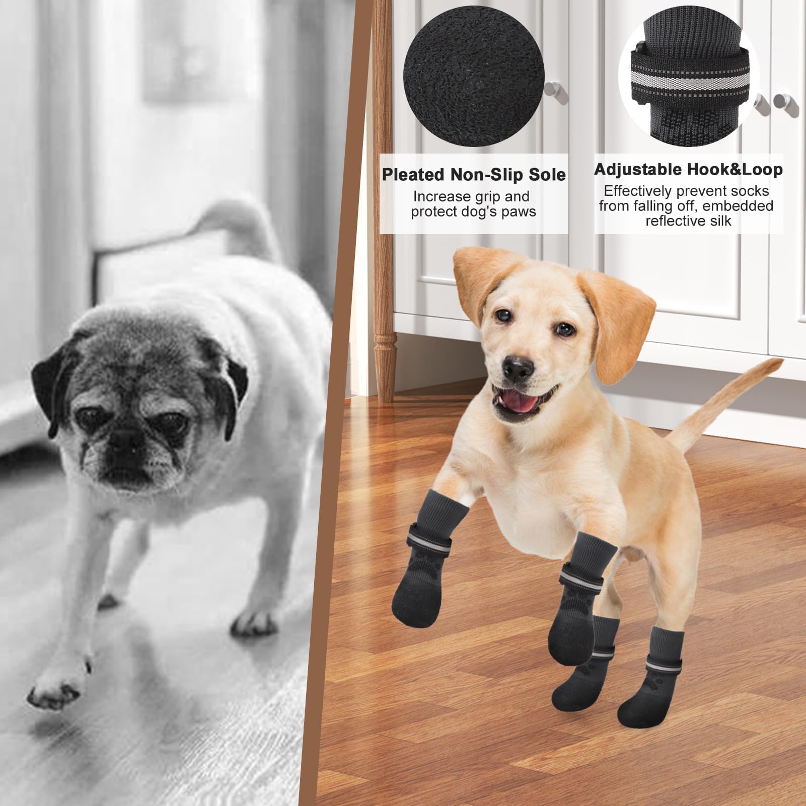 Bingpet Anti Slip Dog Shoes Socks,Dog Booties Waterproof For Hot Pavement With Reflective Straps,Dog Paw Protector For Hardwood