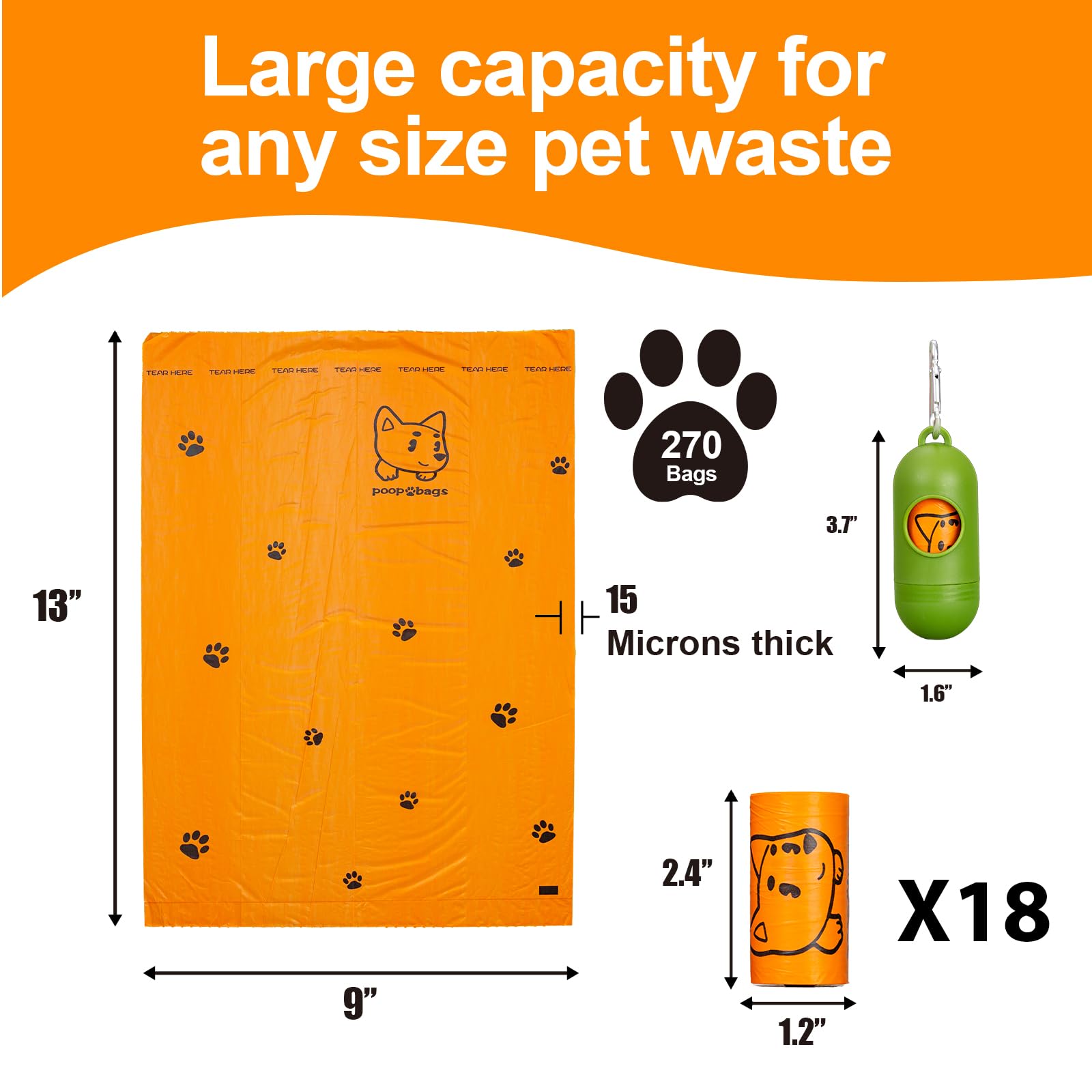 Lesibag Dog Poop Bags With Dispenser, Strong And Leak-Proof Waste Bags For Pets, Floral Scented, 270 Count (18 Packs Of 15), 13