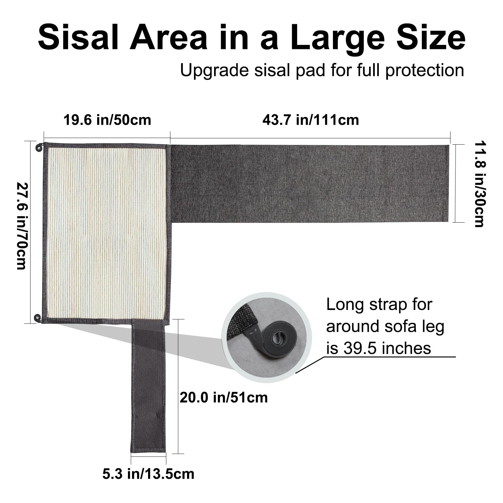 Large Size Cat Scratch Sofa Protector,27.5Inch*19.6Inch Sisal Couch Protector From Cats/Dogs Scratching For Big Arm Sofa Use (Right Hand-Large Size)