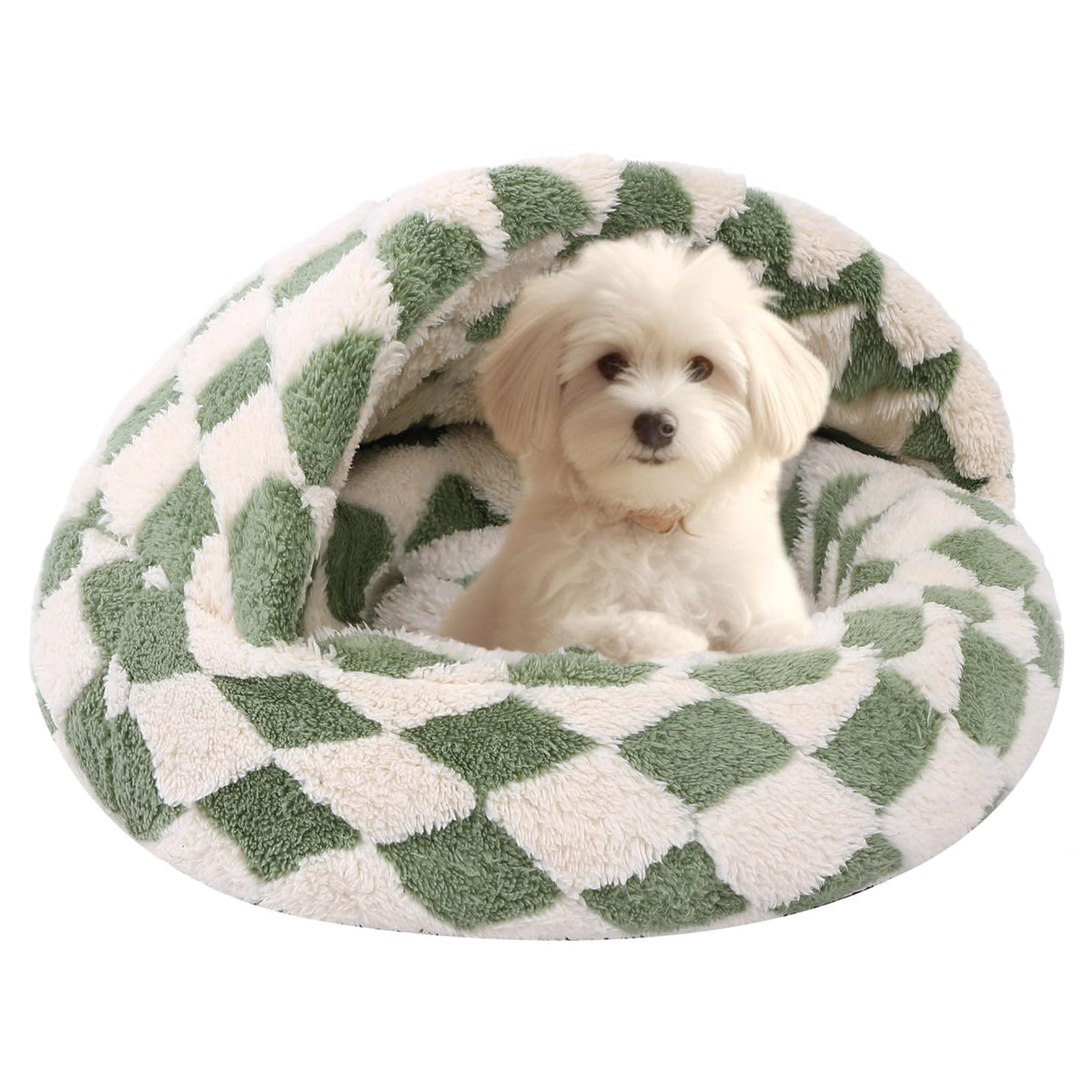 Grid Green Cozy Nook Pet Bed For Small Dogs & Cats - Washable, Anti-Slip, Fits Up To 22 Lbs (24'' X 24'')
