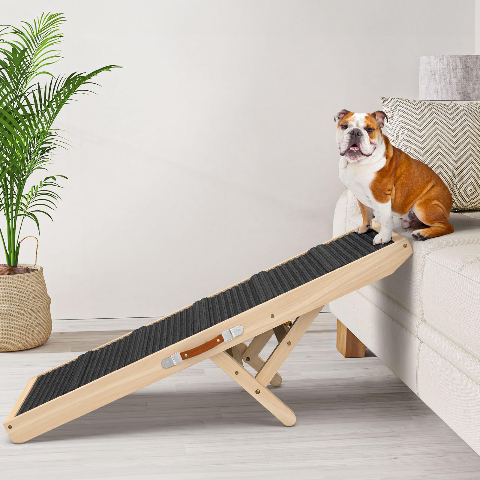 Dog Ramp For Couch, Bed Or Car, Wooden 44'' Long Pet Stairs For Small & Large Old Dogs & Cats, Hold Up To 200Lb, 5 Adjustable He