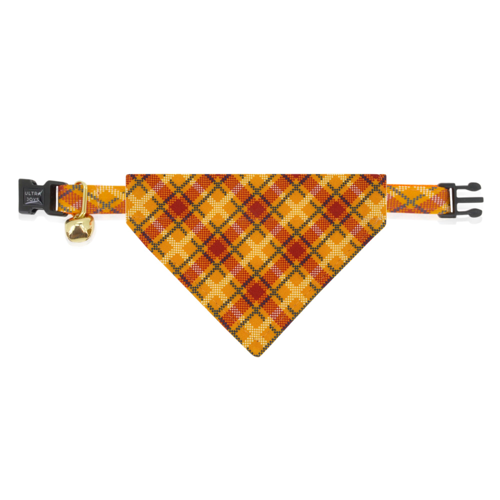 Ultra Joys Cat Collar With Bells - Breakaway Collar For Kittens & Cats - Orange Plaid Small