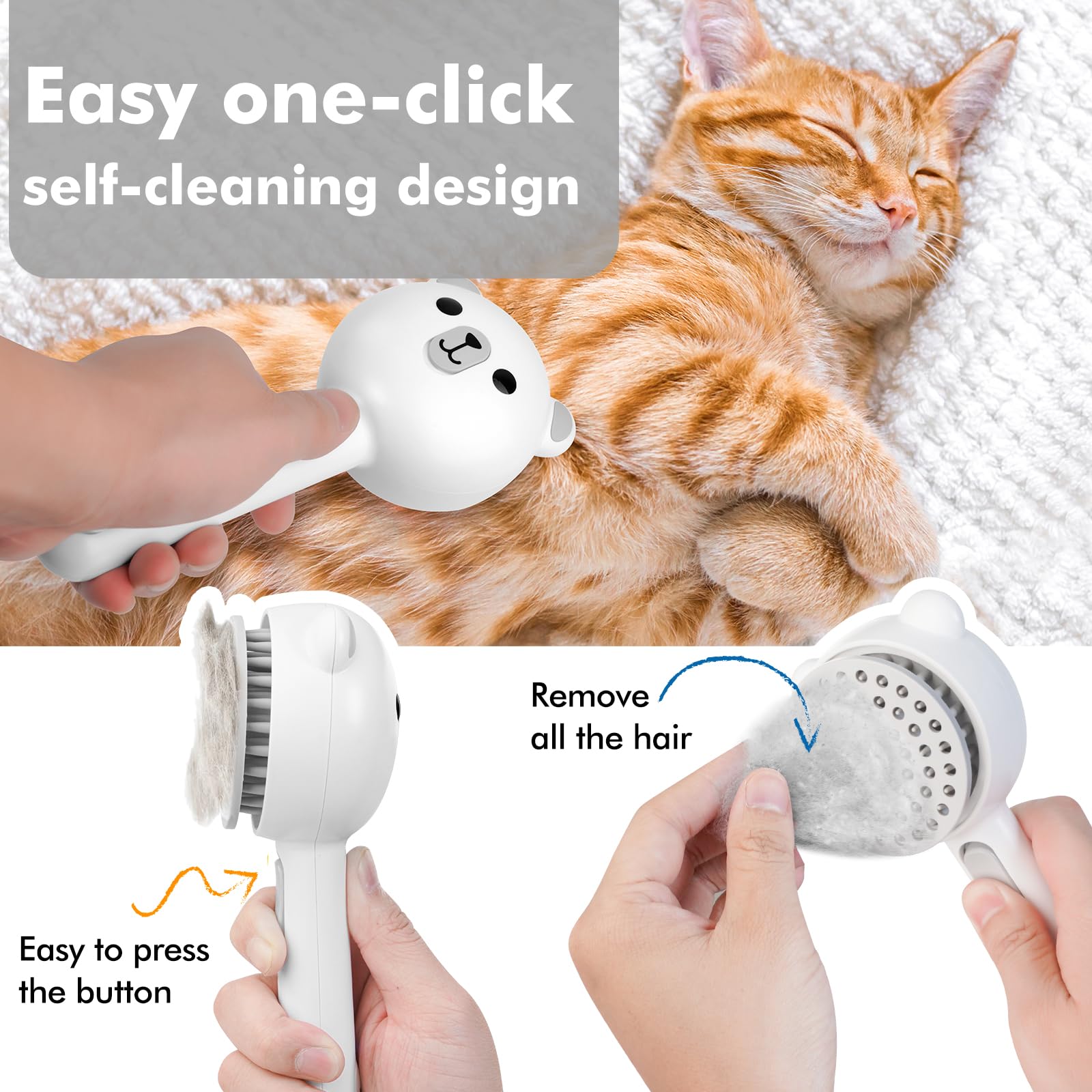 4 in 1 Pet Steam Brush for Cat & Dog, Cat Steam Brush for indoor Cats, Self Cleaning Shedding & Grooming Tool with Waterless Sha