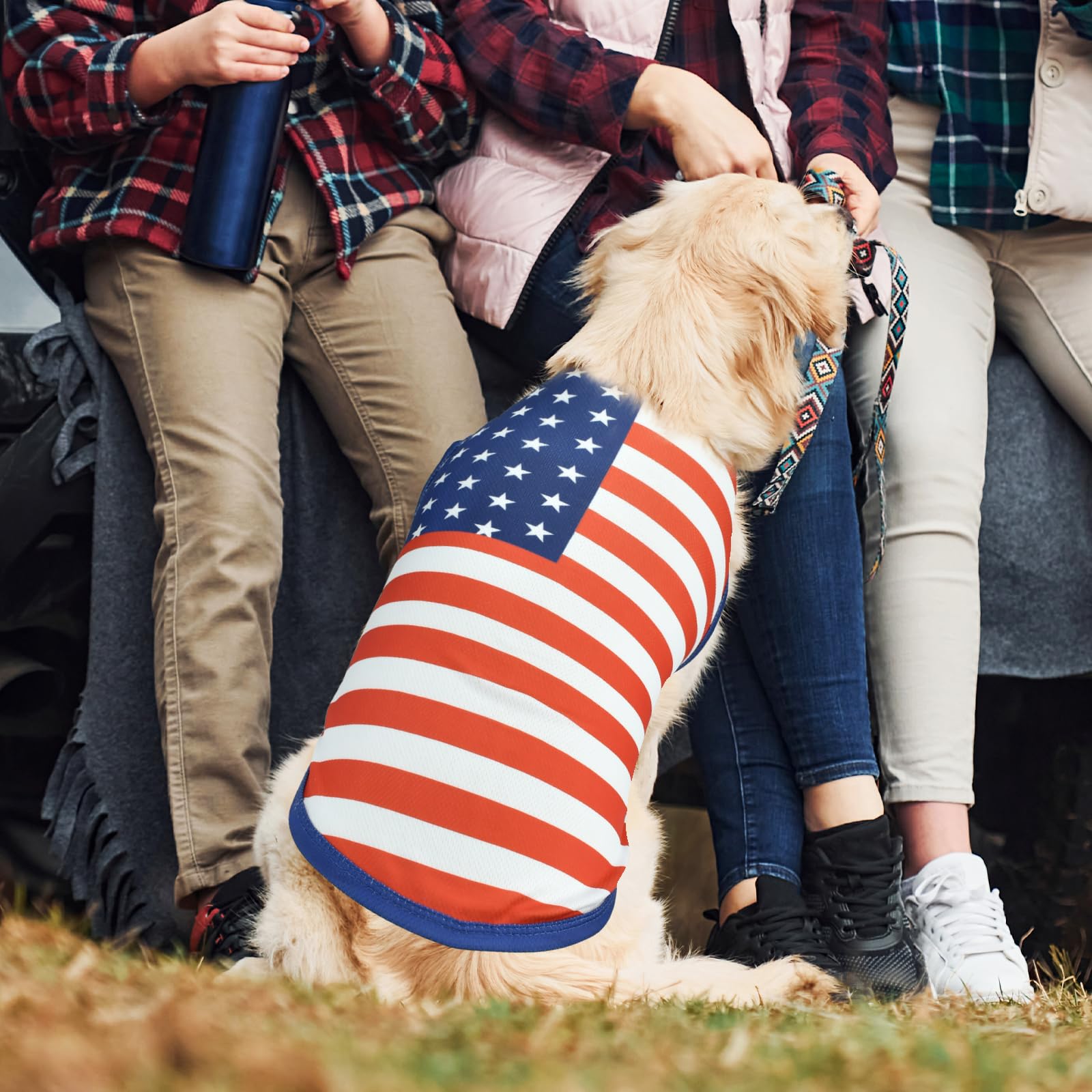 Lysskmk Patriotic Dog Costume - Sleeveless Shirt, American Flag Summer Tank Top, Mesh Breathable Independence Day Outfits For La