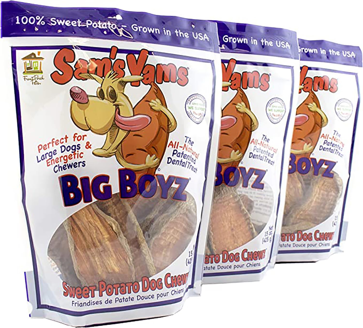 Sams Yams Sweet Potato Dog Treats, Healthy Dog Treats for Large Dogs - Sweet Potato Dog Treats Made in USA, High Fiber, Vegan De