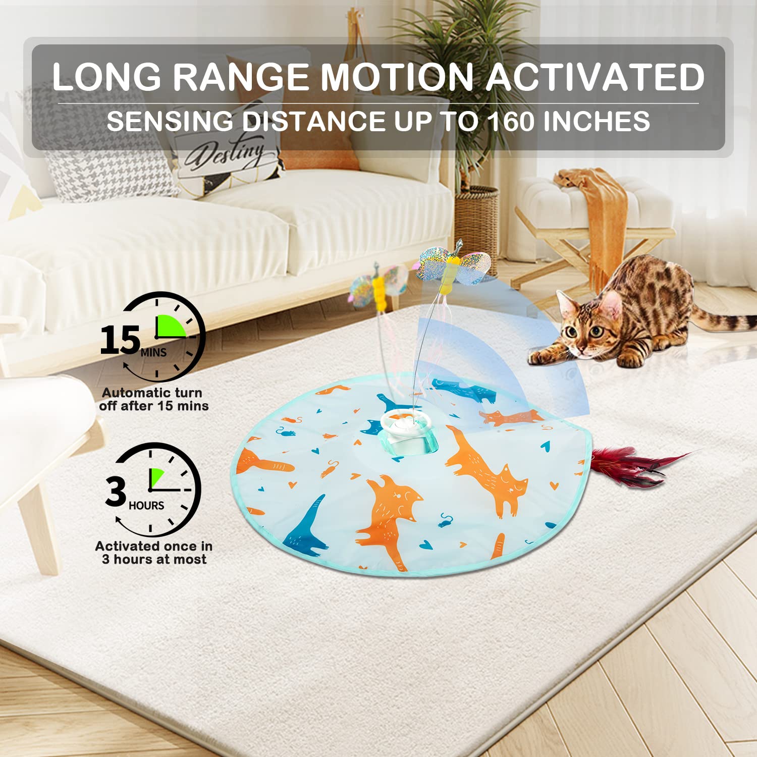 Valonii 2-In-1 Rechargeable Motion Activated Interactive Cat Toys For Indoor Cats, Long Lifetime Motor Cat Chasing Toy For Exerc