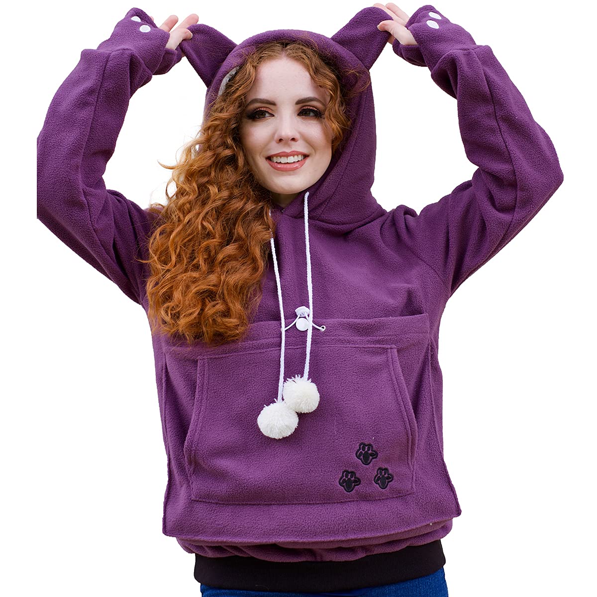 Unisex Big Pouch Hoodie Long Sleeve Pet Dog Holder Carrier Sweatshirt (Large, Purple-Fleece)