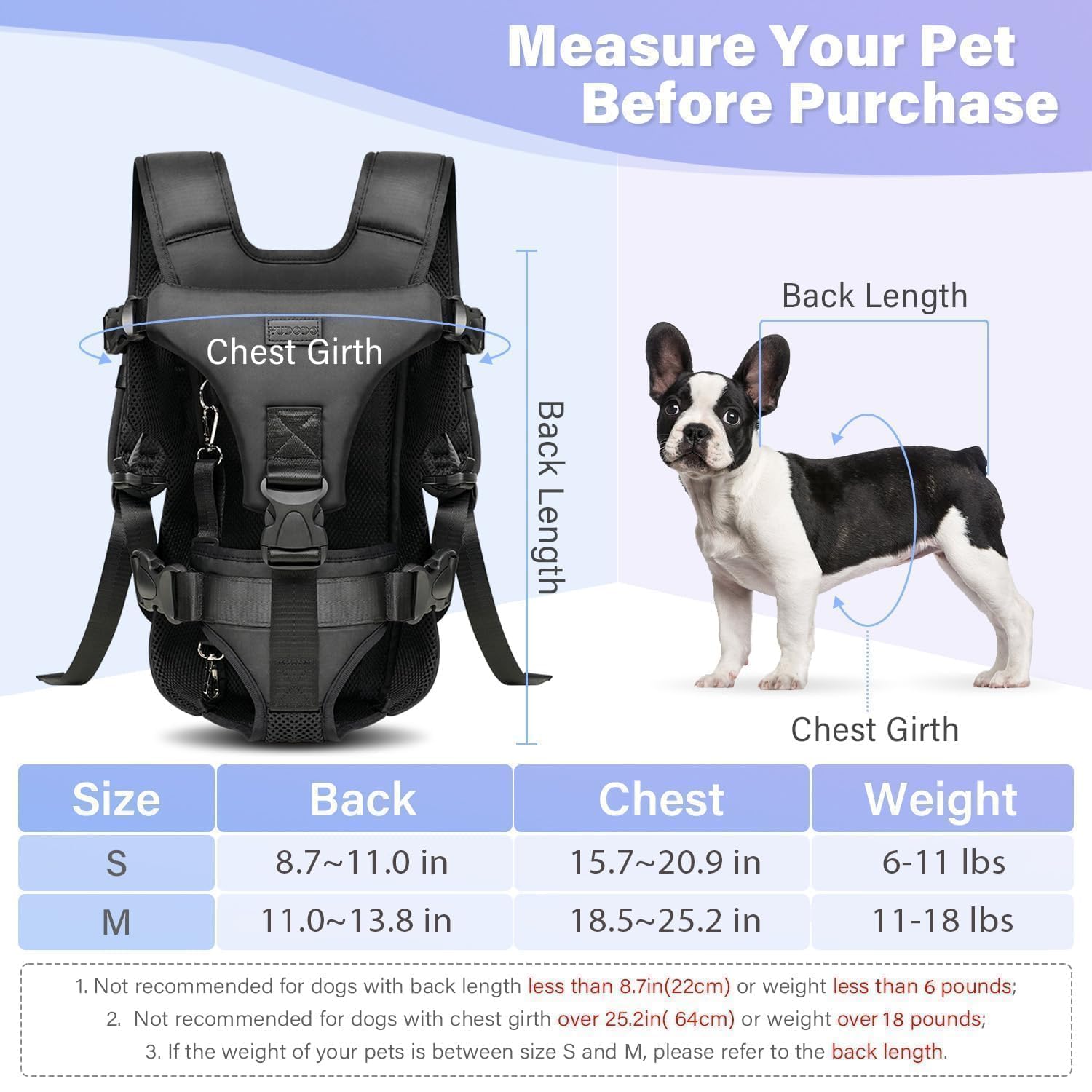 YUDODO Medium Black Pet Carrier Backpack for Small Dogs & Cats - Breathable Mesh, Ergonomic Support, Adjustable for Travel & Hiking