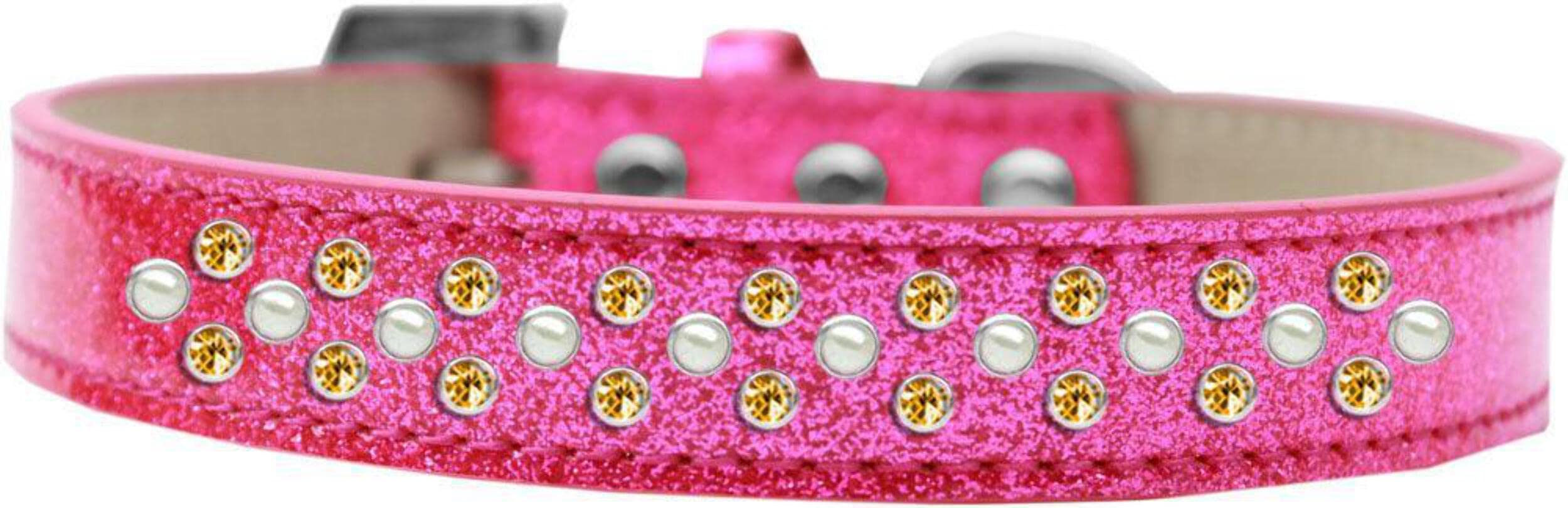 Mirage Pet Products Sprinkles Ice Cream Dog Collar with Pearl and Yellow Crystals, Size 18, Silver