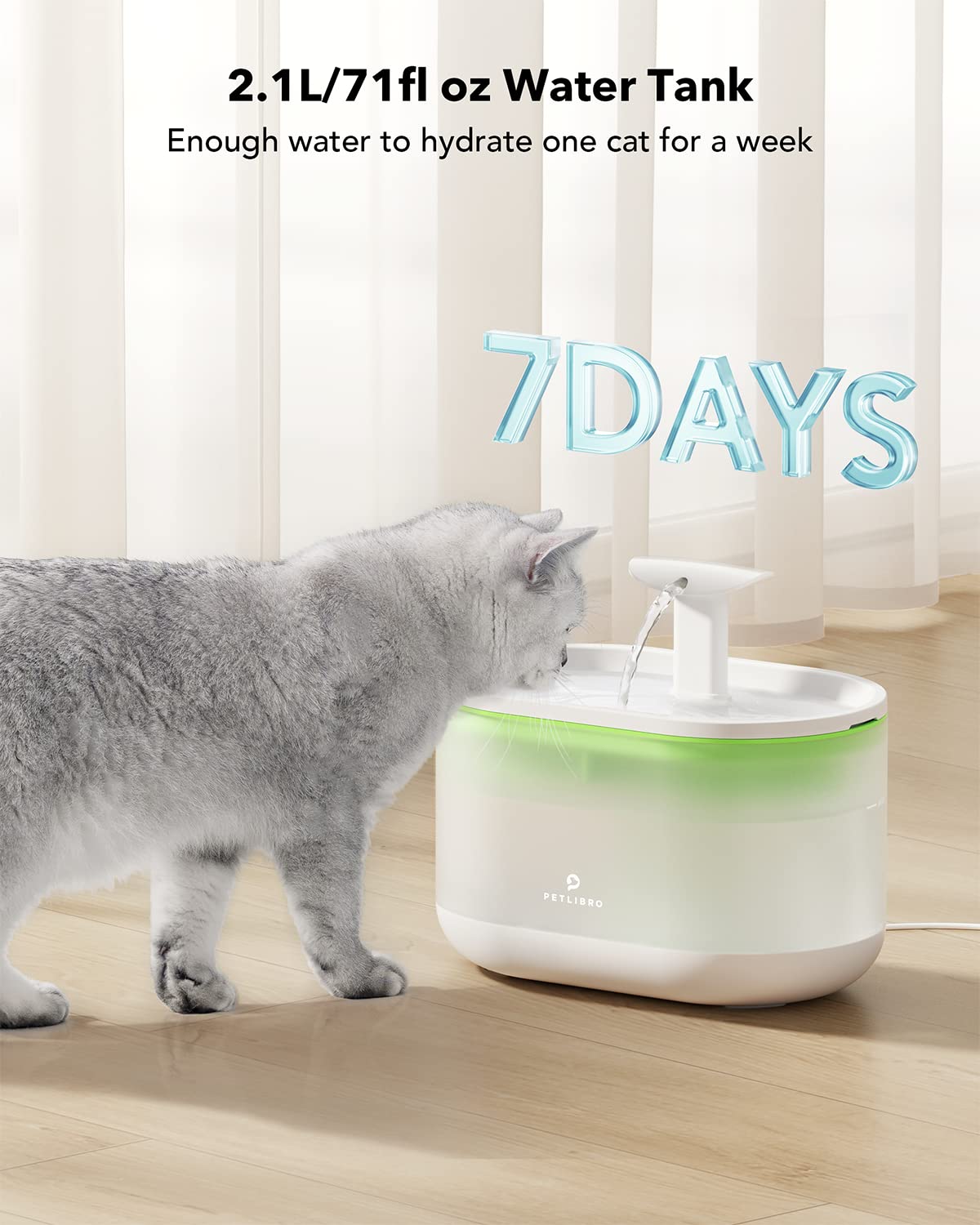 Petlibro Cat Water Fountain, 71Fl Oz/2.1L Ultra Quiet Pet Water Fountain For Cats Inside, Bpa-Free, Two Flow Modes,Visible Water Level Dog Water Dispenser, Upgraded Cat Water Bowl With 4 Large Filters