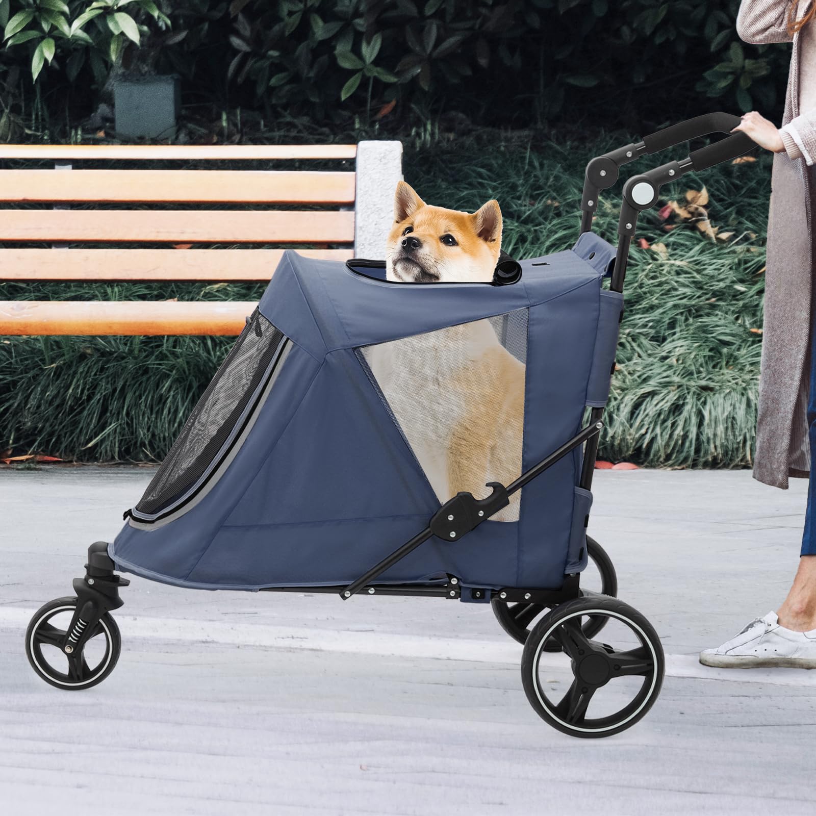 Athena Collection 3 Wheels Pet Stroller Fabric Dog Cart Dog Stroller For Large Dogs 55 Lbs Pet Stroller With Mesh Windows, Zippe
