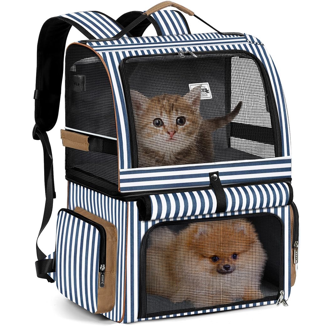 Lekebobor Double Cat Backpack Carrier for 2 Cats, Double-Compartment Pet Carrier Backpack for 2 Small Cat or One Medium Cat, Cat