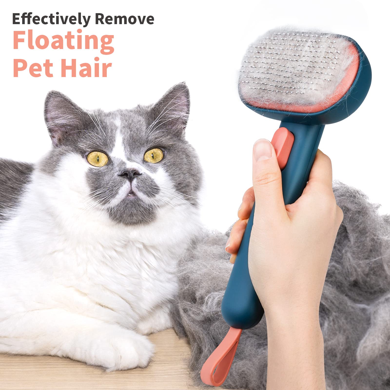 Aumuca Cat Brush With Release Button, Cat Brushes For Indoor Cats Shedding, Cat Brush For Long Or Short Haired Cats, Cat Grooming Brush Cat Comb For Kitten Rabbit Massage Removes Loose Fur Green