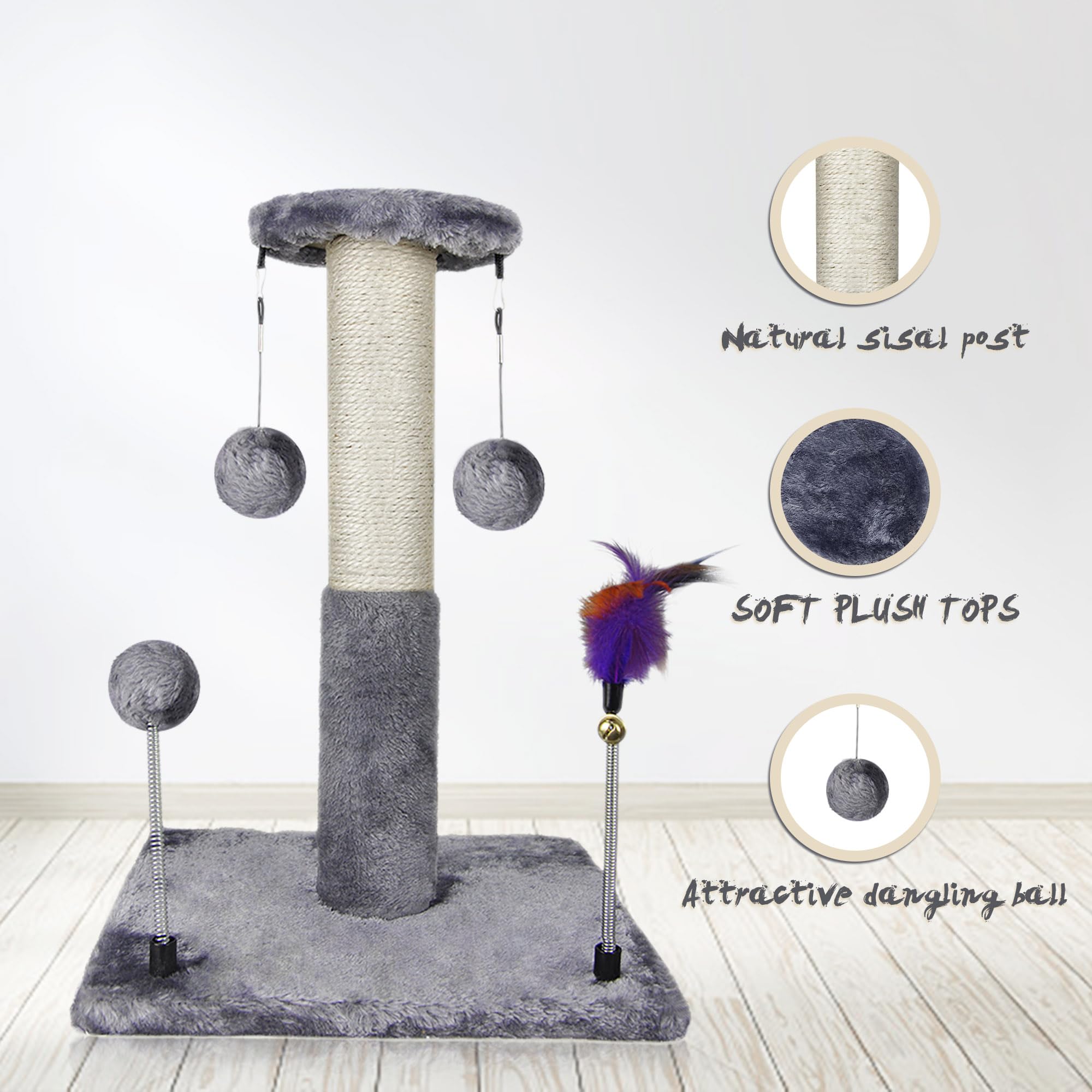 Roypet Sisal Scratching Post With Two Replacement Hanging Balls For Cat Play And Exercise