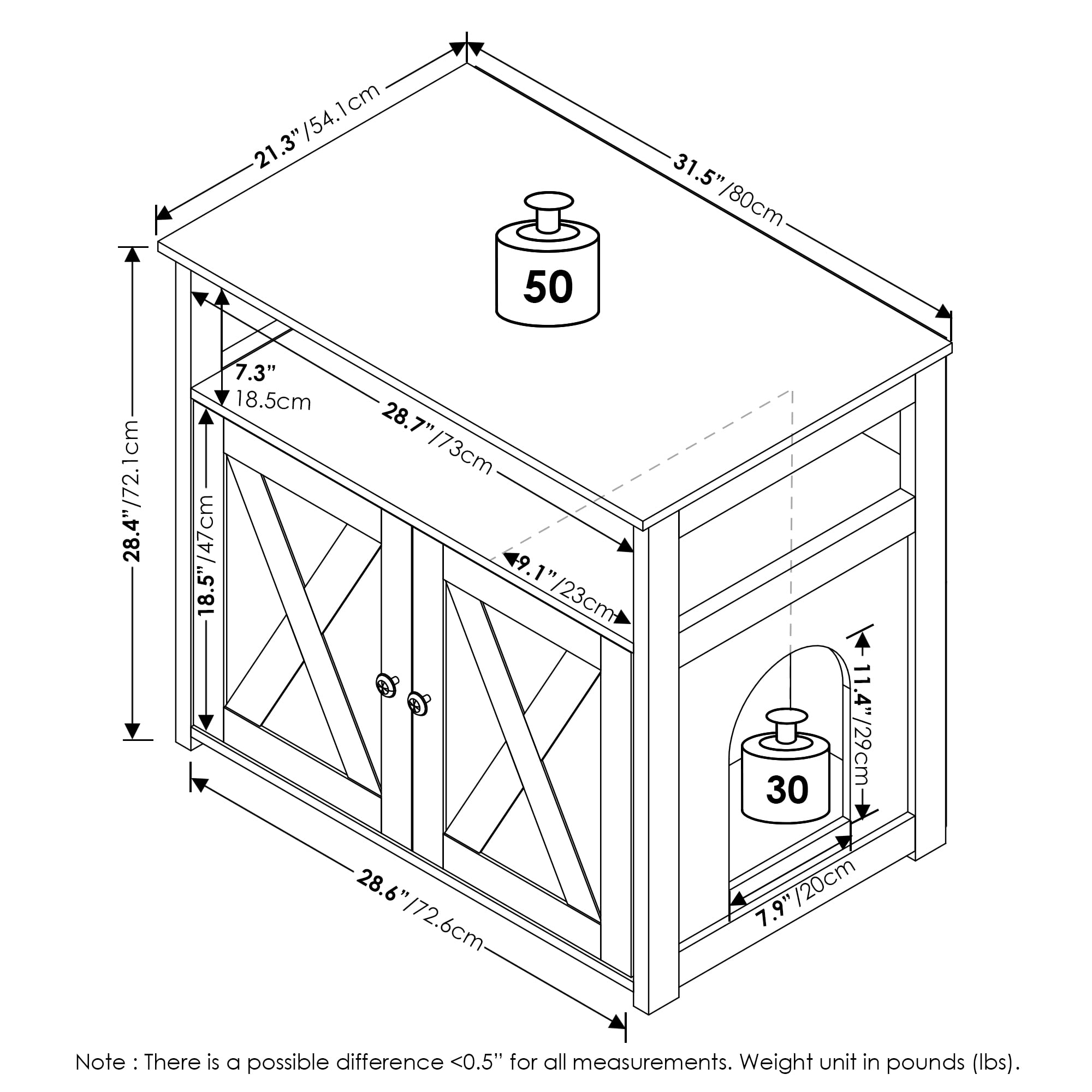 Furinno Peli Farmhouse Cat Litter Cabinet Storage with 2 Doors, Rustic Brown