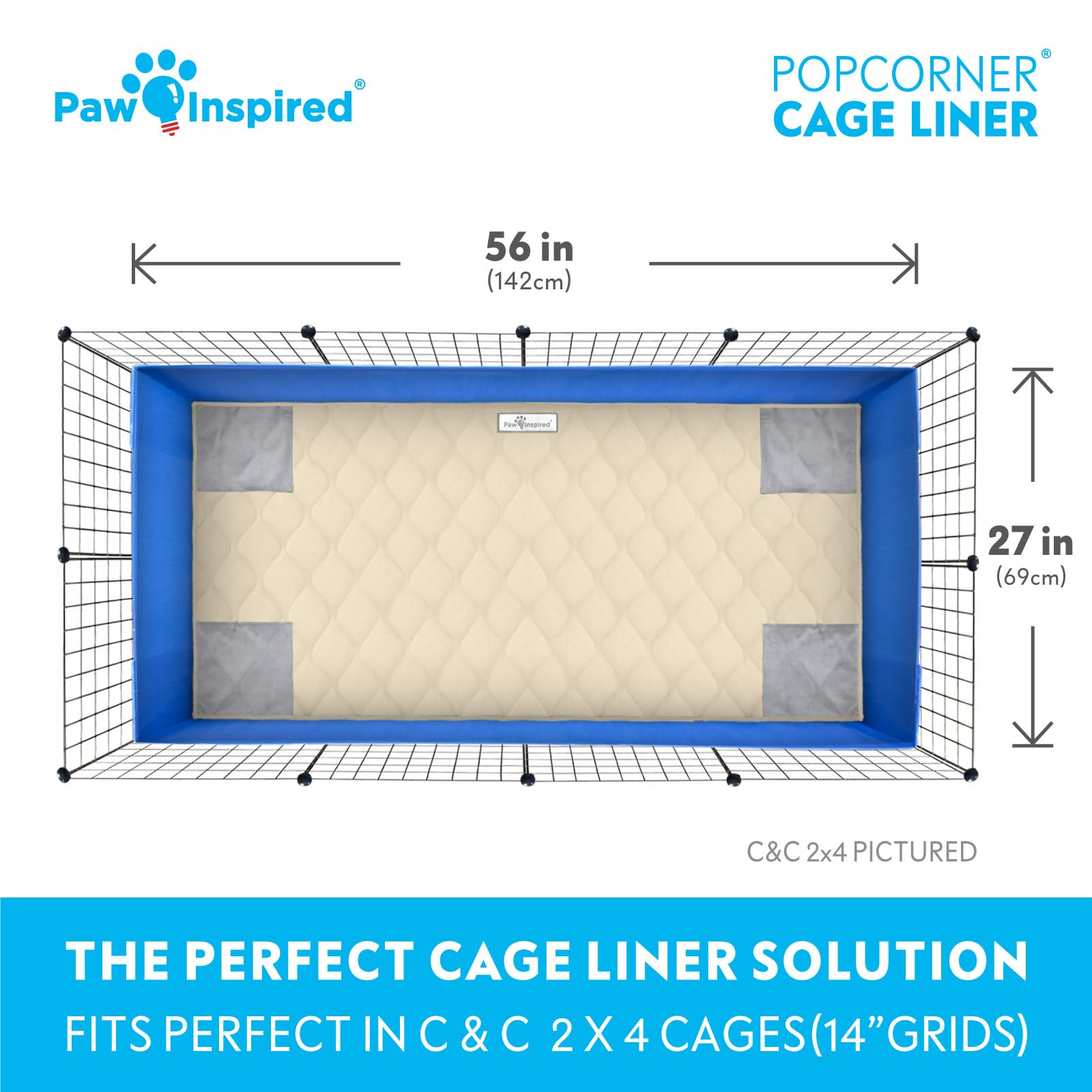 Paw Inspired Popcorner Guinea Pig Cage Liners | Washable Fleece Bedding Or Pet Bed Mat For Small Animals | Super Absorbent Pee Pad With Reinforced Corners And Waterproof Bottom (C&C 2X4, Tan)