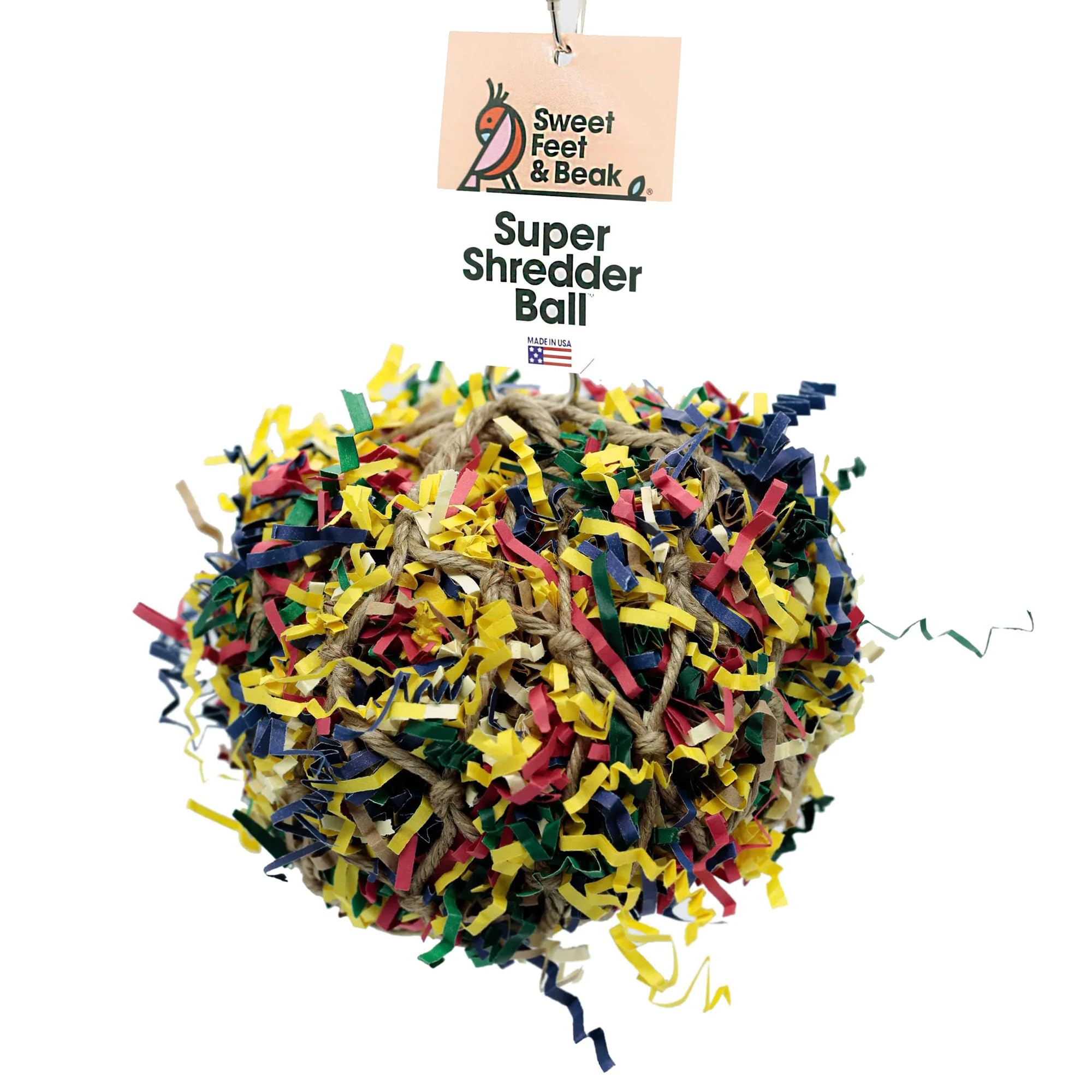 Sweet Feet And Beak Super Shredder Ball - Bird Cage Accessories To Keep Your Bird Busy Foraging For Hidden Treasures - Non-Toxic, Easy To Install Bird Foraging Toys For Medium Sized Birds - 5 Inch
