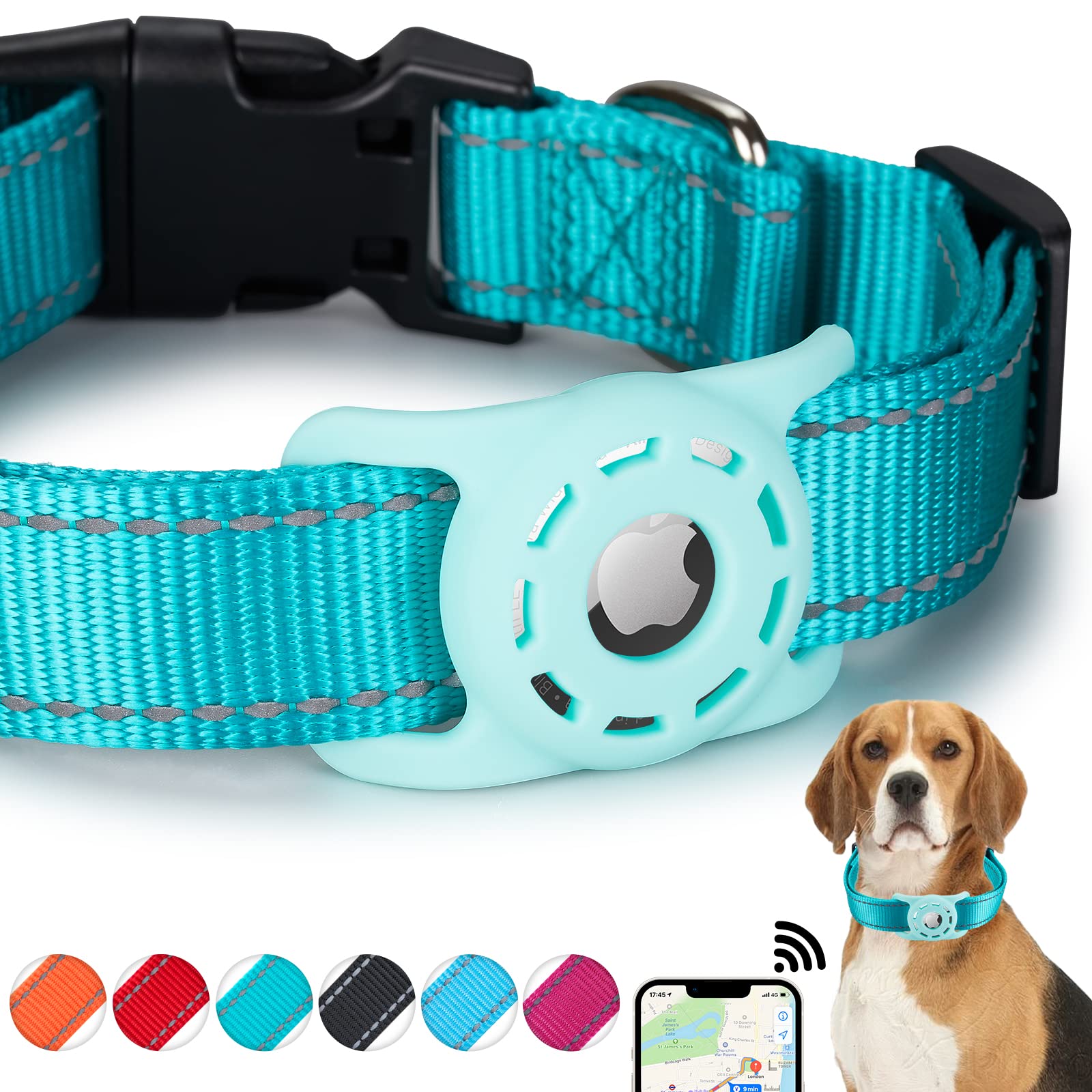 Konity Airtag Cat Collar, Compatible With Apple Airtag, Nylon Pet Kitten Puppy Collar With Silicone Holder For Small Dogs, Teal,