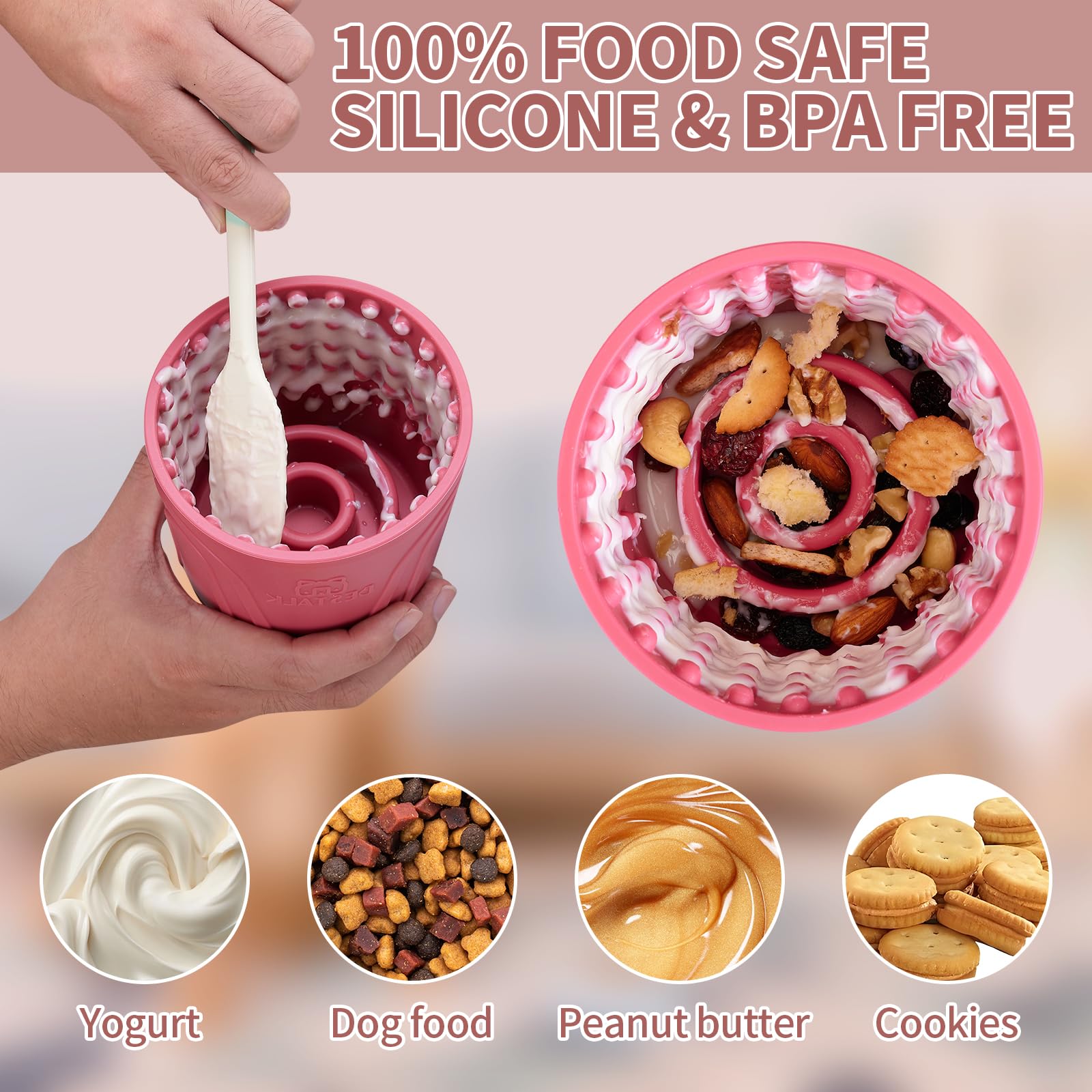 Bestalk Anxiety Relief Slow Feeder Dog Lick Mat Treat Dispenser, Non-Slip Licking Bowl - Dog Enrichment Toys for Small, Medium &