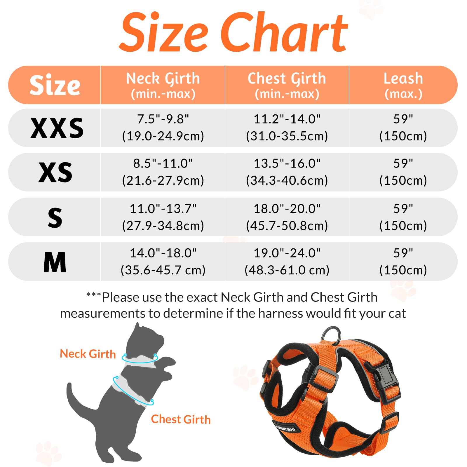 Rabbitgoo Cat Harness And Leash For Walking, Escape Proof Soft Adjustable Vest Harnesses For Cats, Easy Control Breathable Reflective Strips Jacket, Orange, S