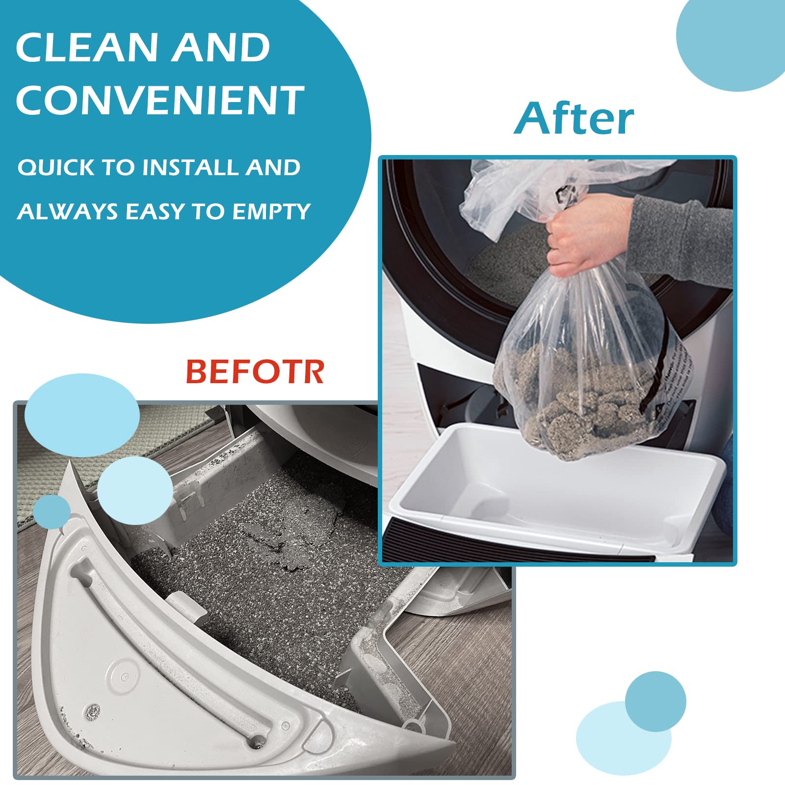 Lisyee 100 Count Waste Drawer Liners Bags Compatible With All Litter Box Robot Models, 9-11 Gallons Litter Box Liners