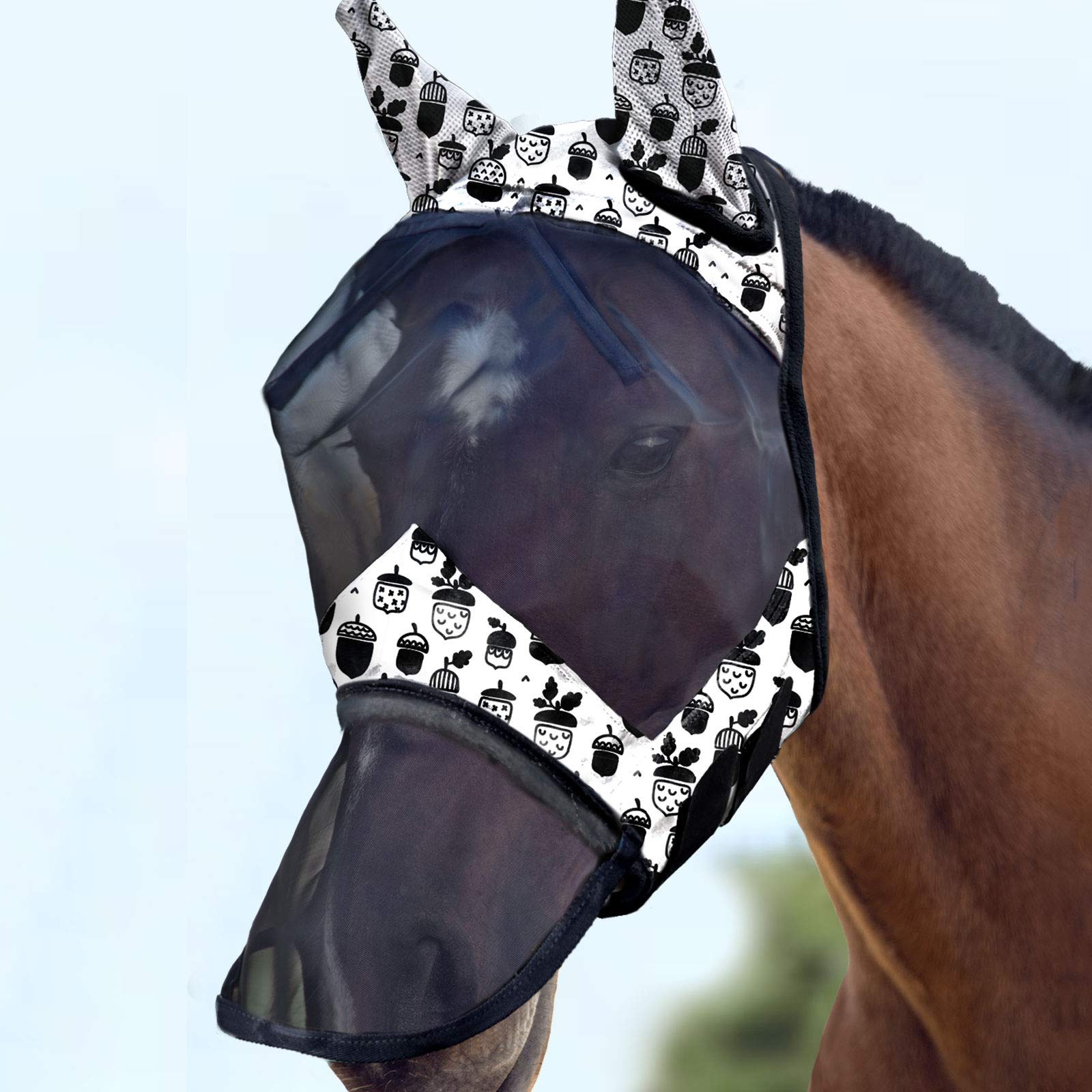 Harrison Howard LumiVista Horse Fly Mask Long Nose with Ears UV Protection for Horse Pine Cones M Cob