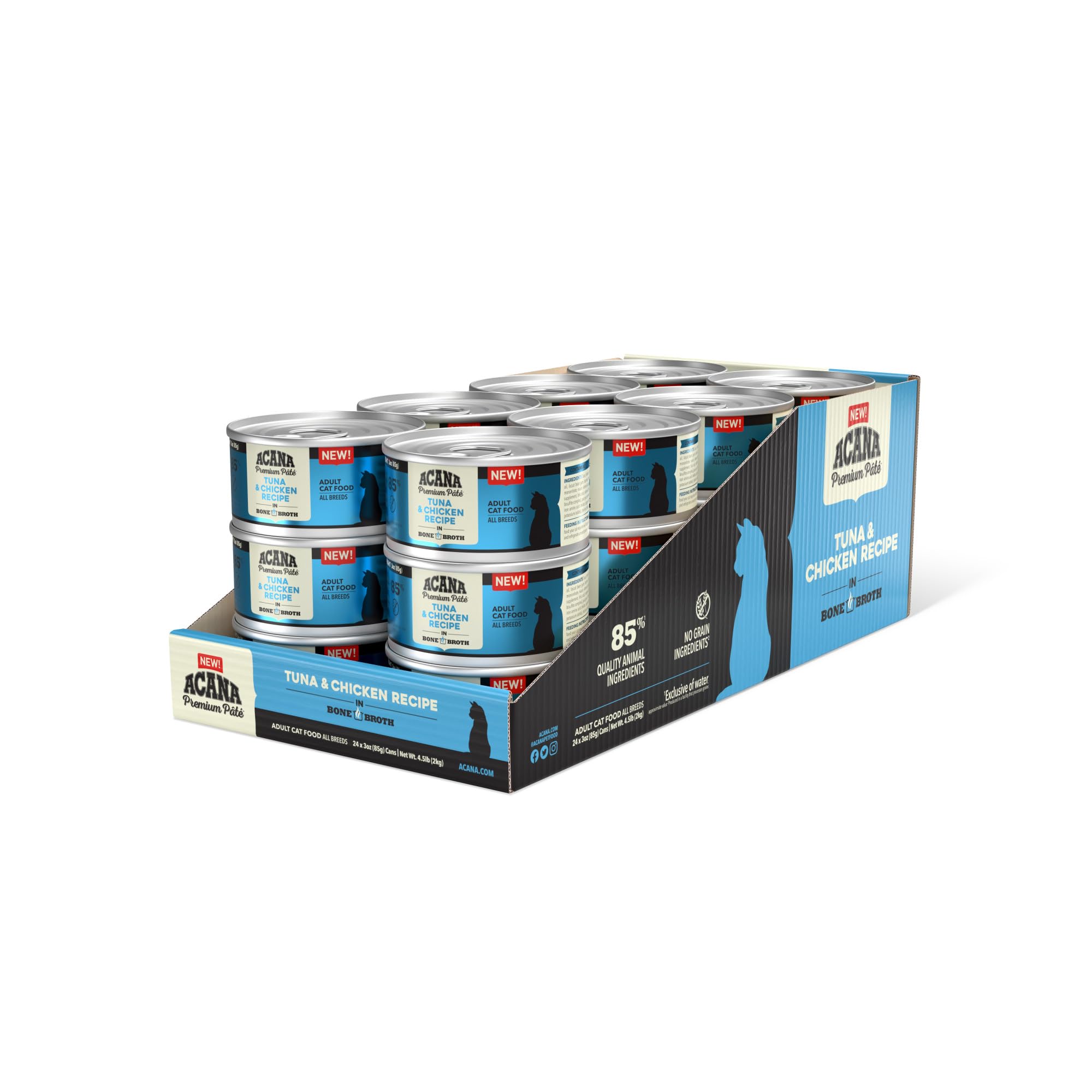 ACANA Premium Pate Wet Cat Food in Bone Broth Tuna + Chicken Recipe 3oz Cans (24 count)